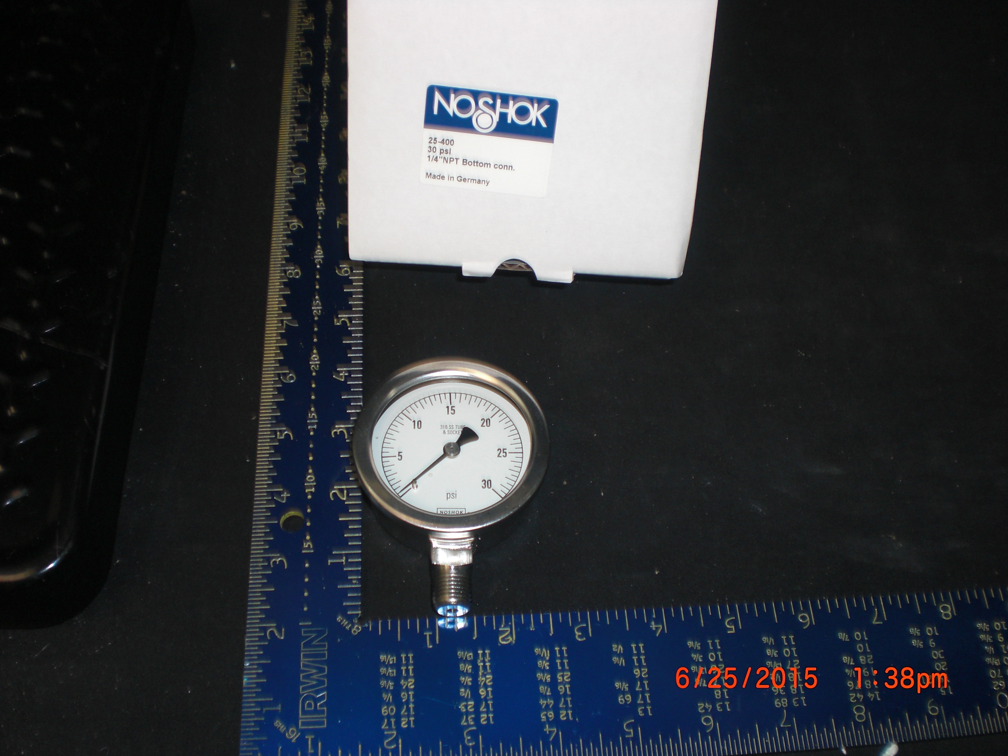 Gauge NOSHOK 25-400 SS 30PSI 1/4NPT bottom 