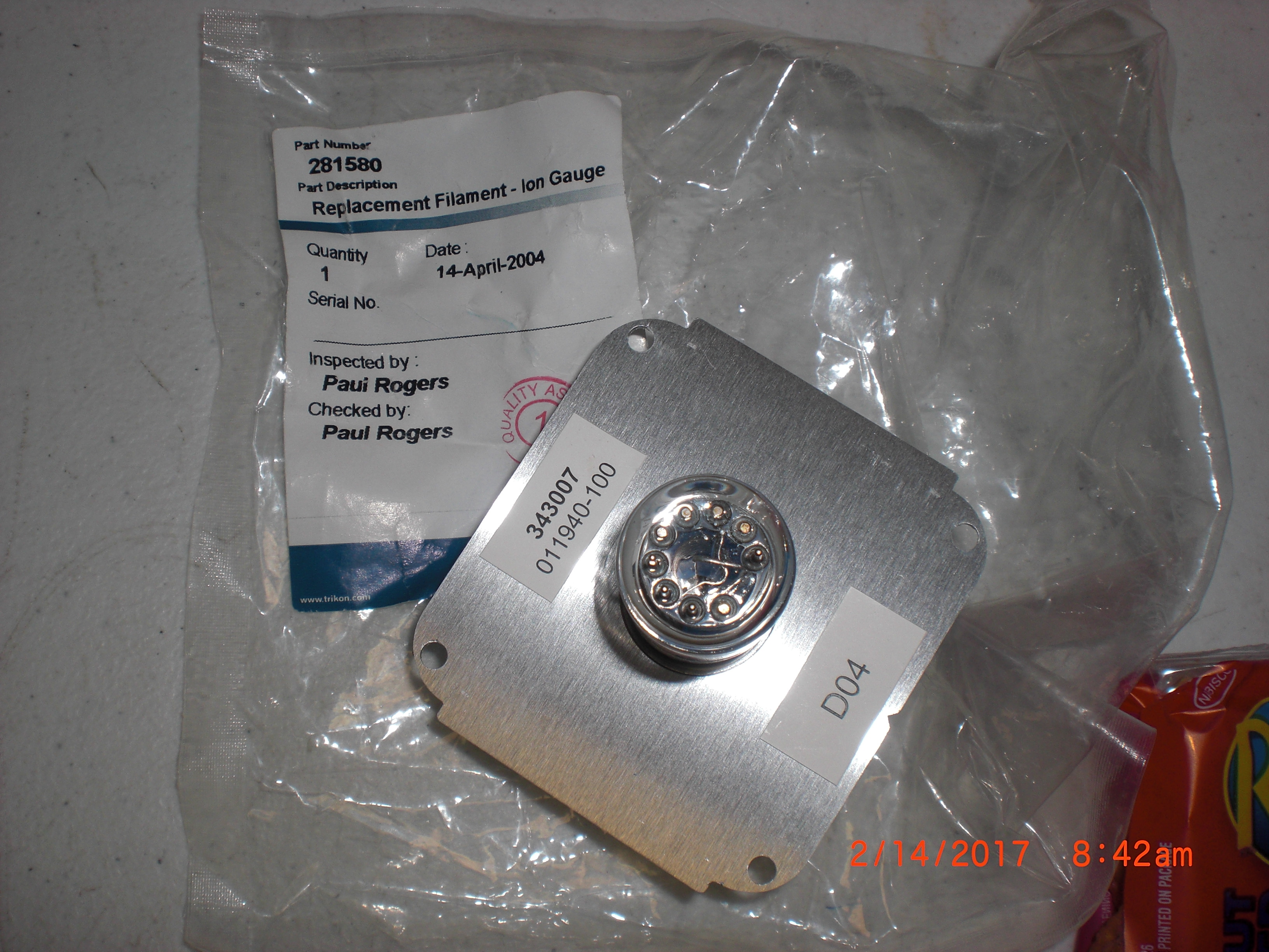 Sensor GRANVILLE-PHILIPS 343 Trikon 281580 ION Gauge Filament 