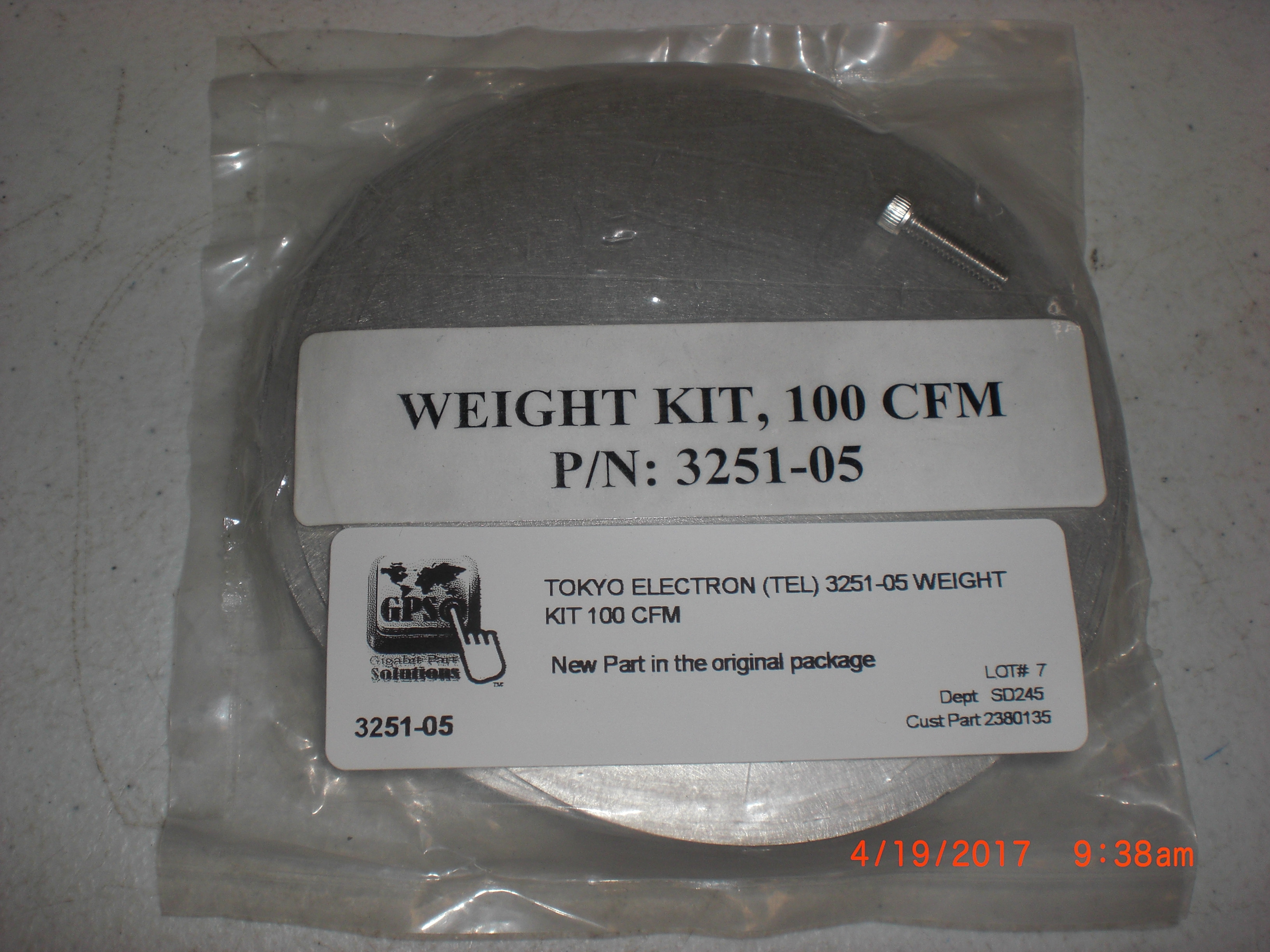 Tool (TEL) 3251-05 Weight Kit 100 CFM