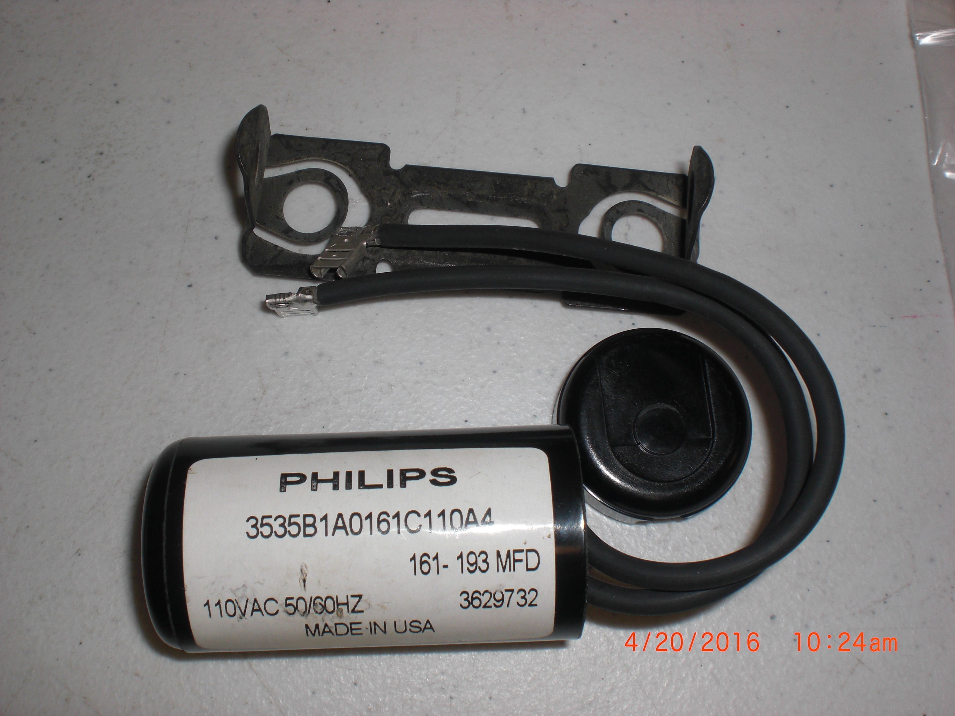 Motor  PHILIPS 3535B1A016C110A4 motor starter capacitor 161-193MFD 110VAC 