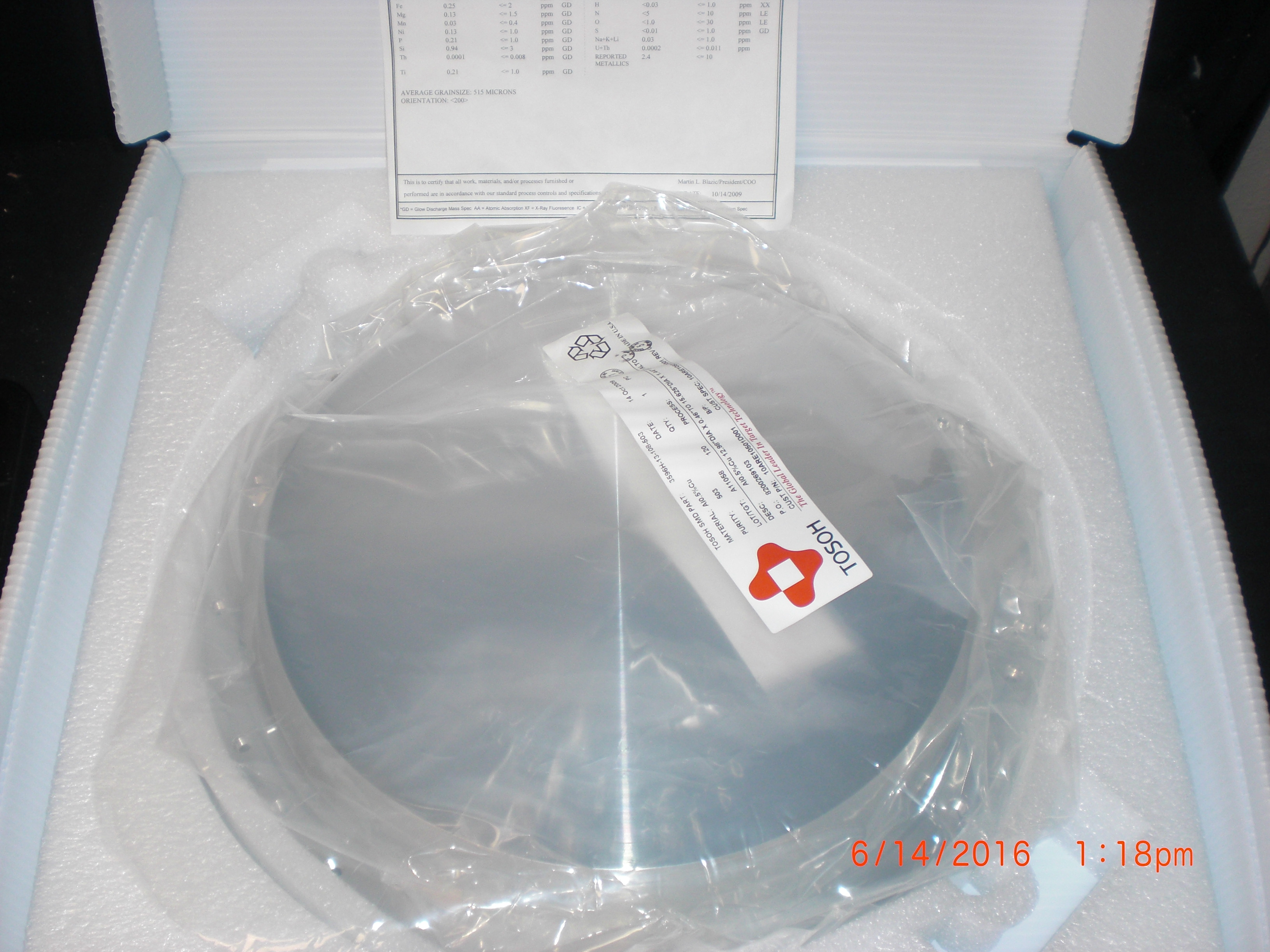 OEM Part AMAT Target Al 0.5%Cu Endura 200mm  Tosoh 3596H-13-108-503 