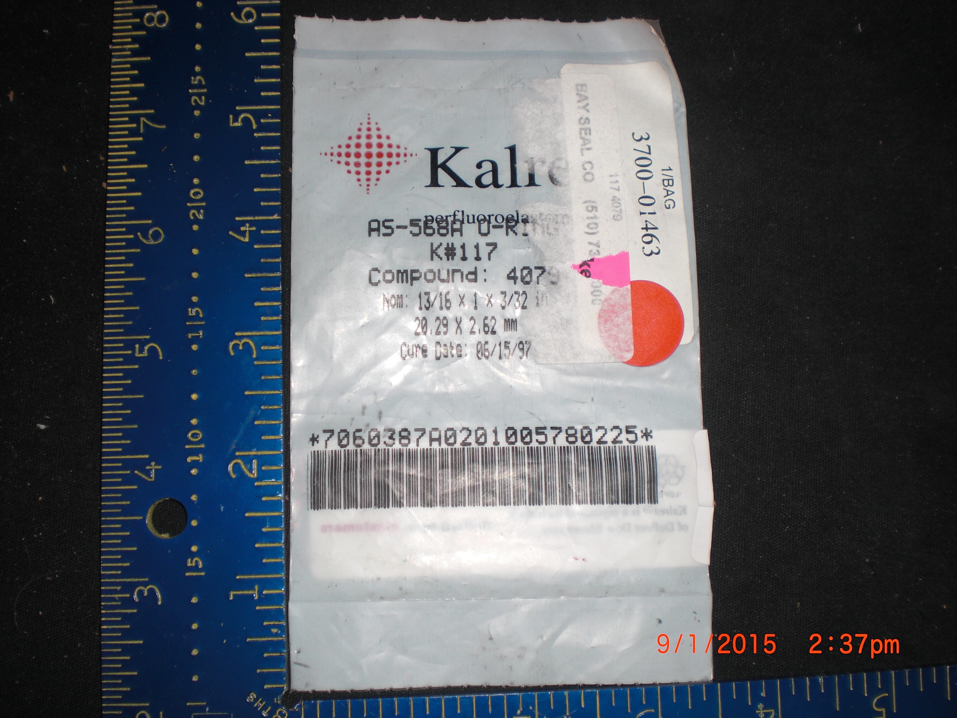 O-Ring  DU PONT AS-568A K117 Applied Materails (AMAT) 3700-01463 ID .799 CSD .103 KALREZ 4079 75DURO BLK