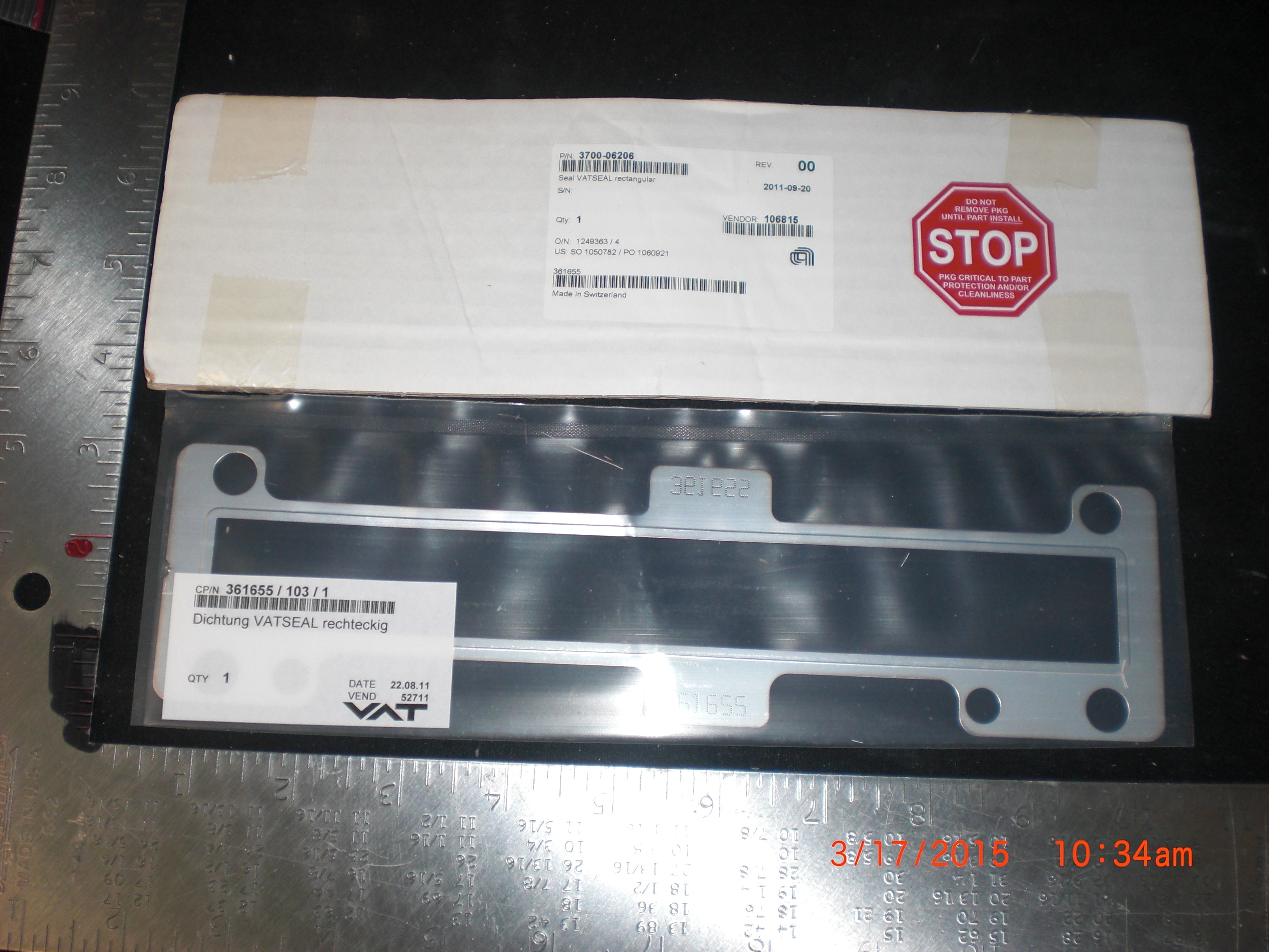 OEM Part SEAL VATSEAL RECTANGULAR APPLIED MATERIAL (AMAT) 3700-06206 VAT 361655/103/1