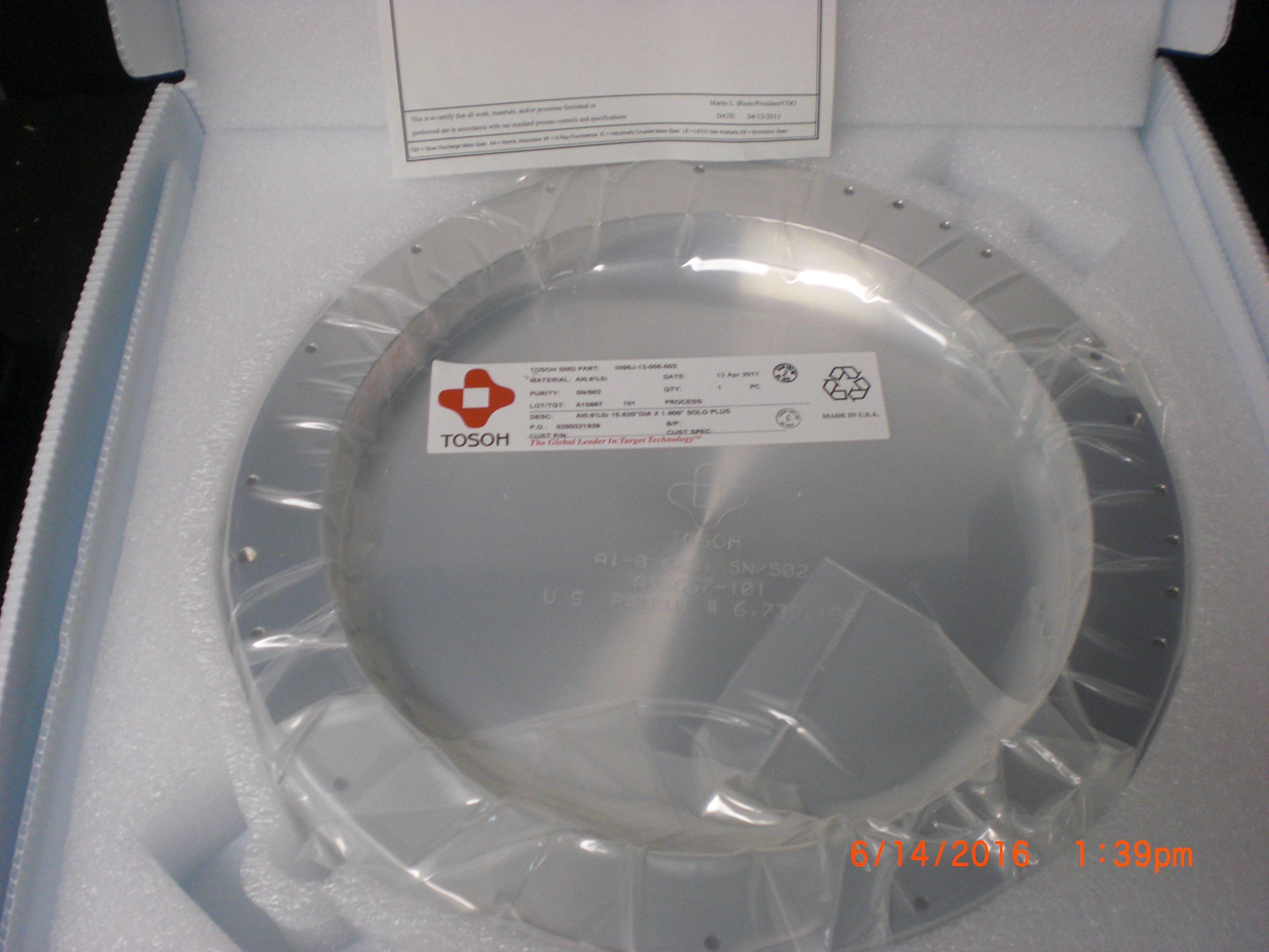 OEM Part Tosoh 3895J-13-005-502 Applied Materails (AMAT) target Al 0.6%silicon grade 502 Endura