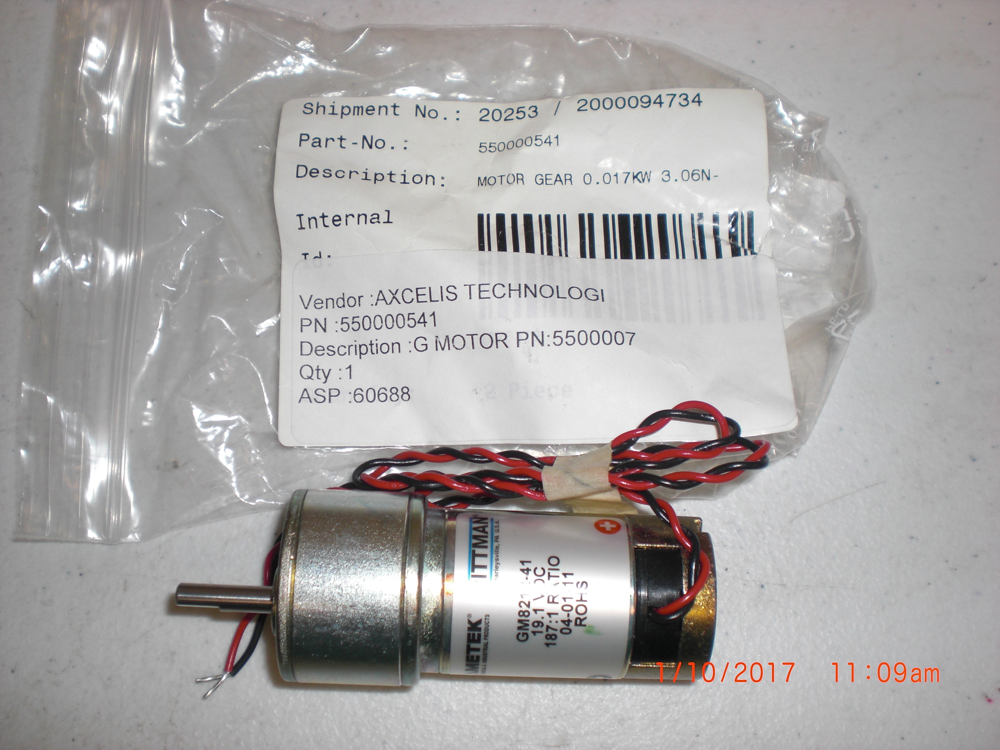 Motor  PITTMAN GM8212-41 AXCELIS 550000541 19.1VDC 187:1 Ratio
