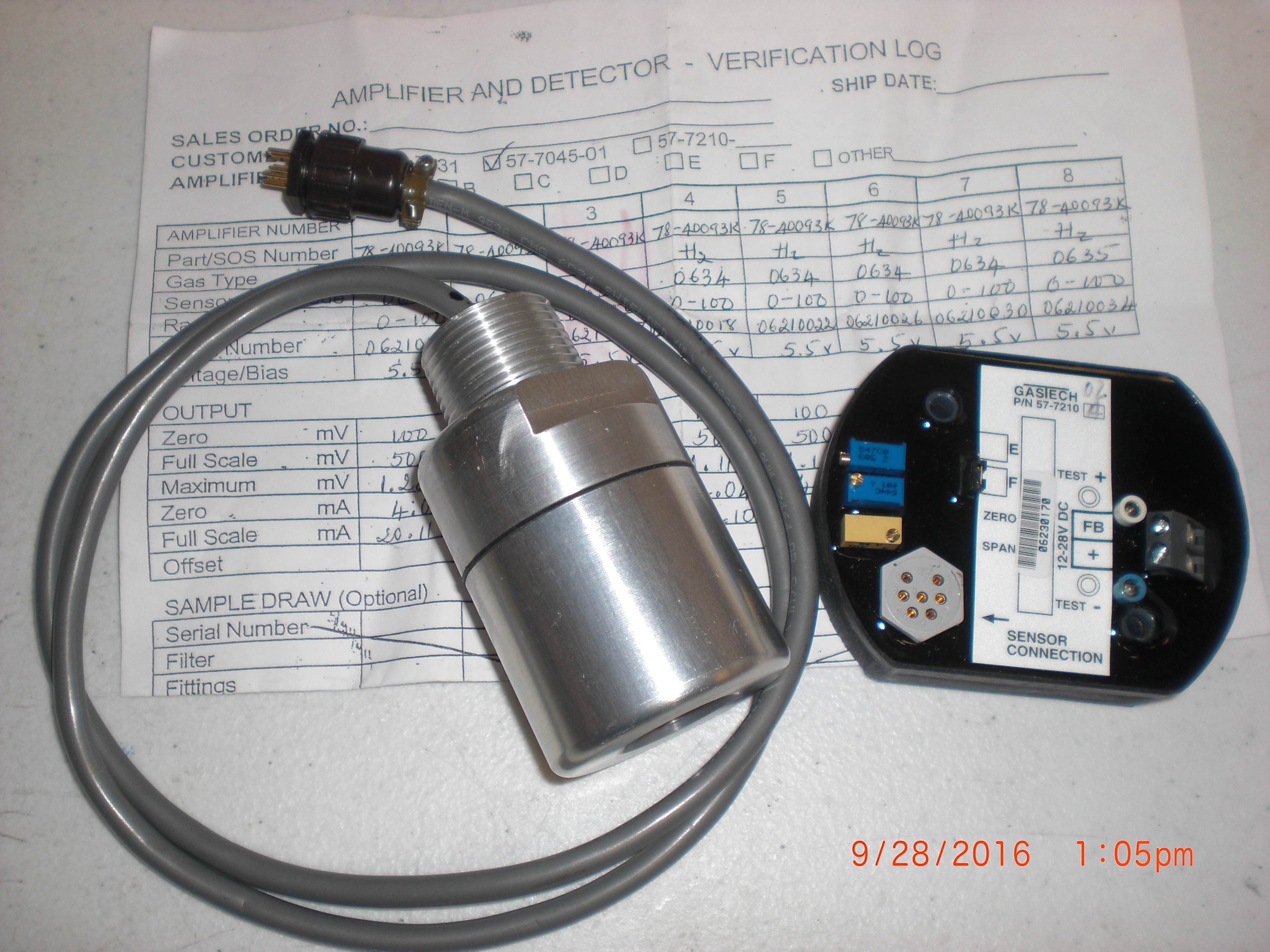 Sensor GASTECH 57-7210A Assy H2 sensor /amplifier with certs