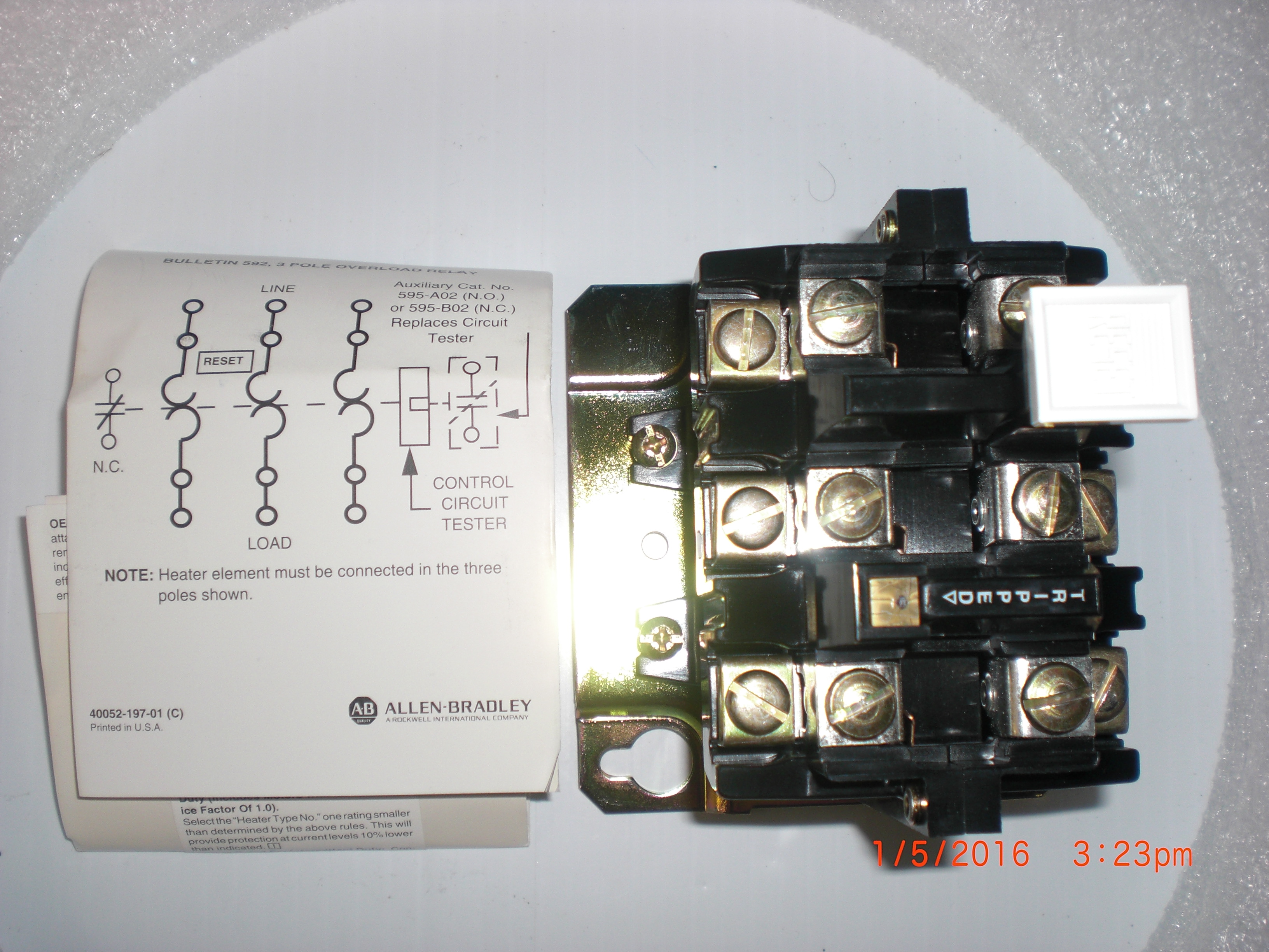 Relay ALLEN-BRADLEY 592-B0V16 THREE POLE, MOTOR STARTER OVERLOAD UNIT