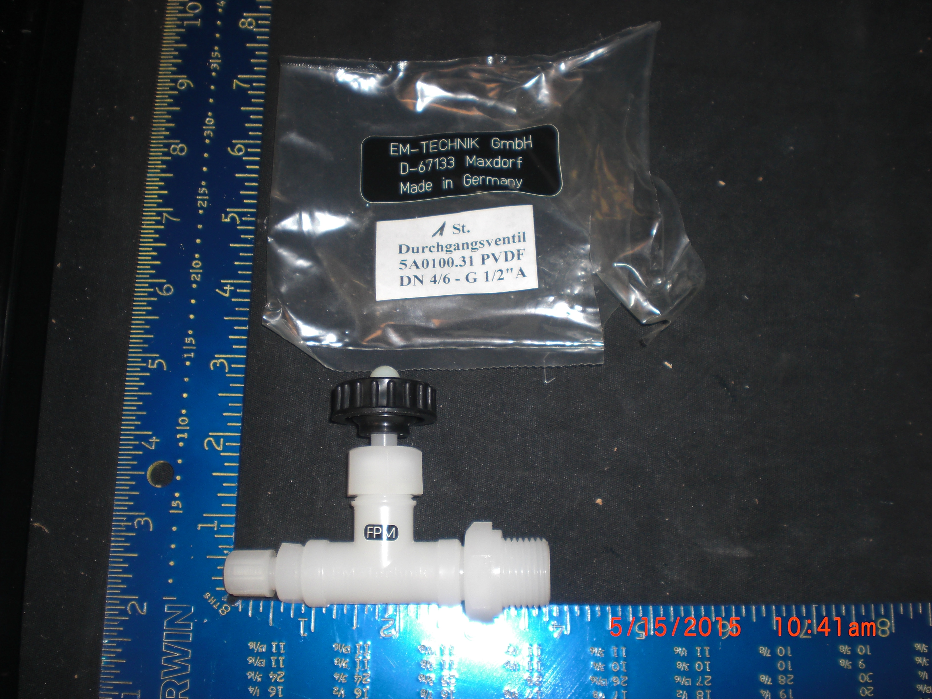 Valve Neddle  PVDF 1/2MPT X 1/4T EM-Technik 5A0100.31 