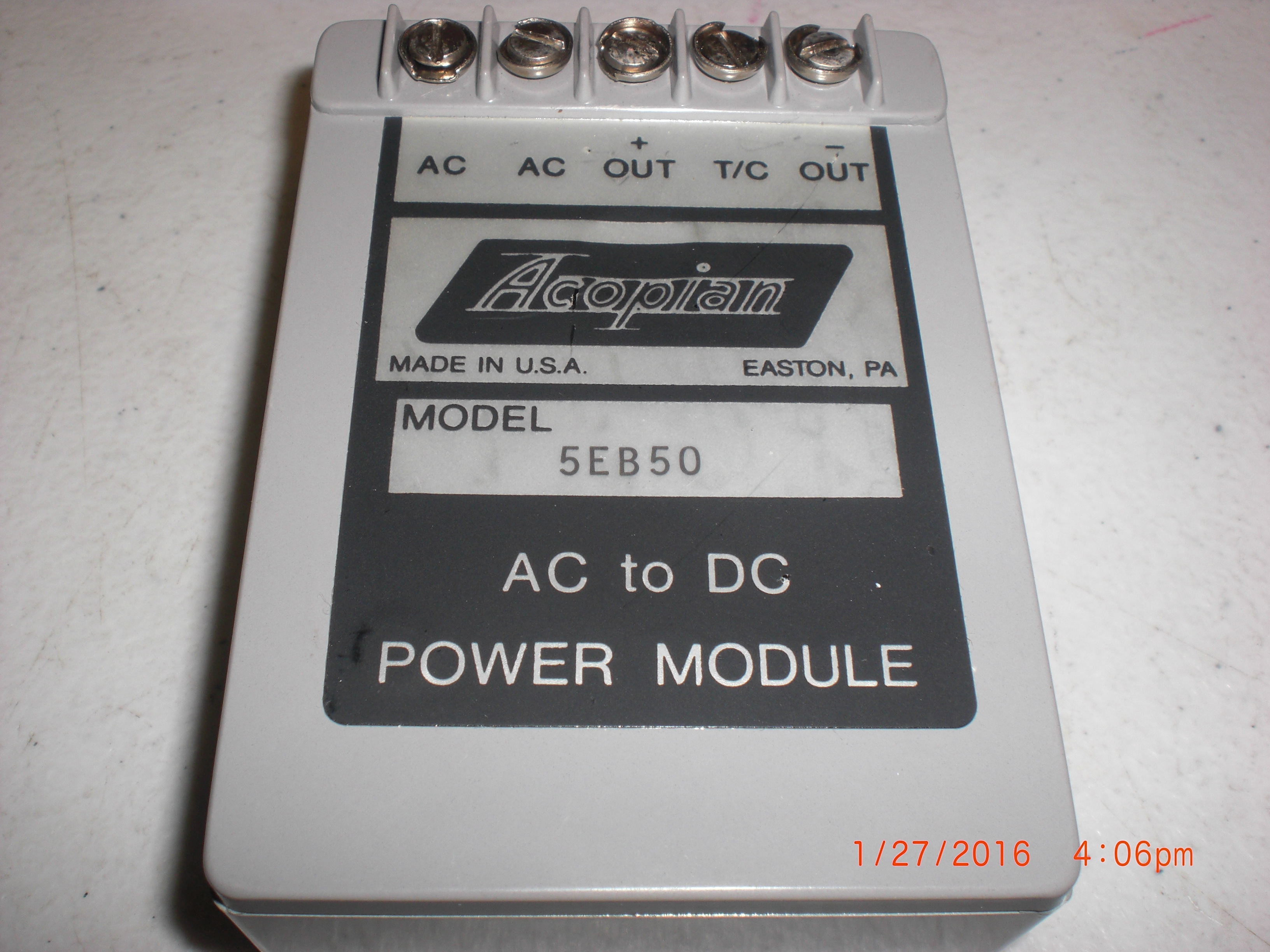 Power Supply  ACOPIAN 5EB50 Mini Encapsulated AC to DC Linear Power Supply Module 5V  