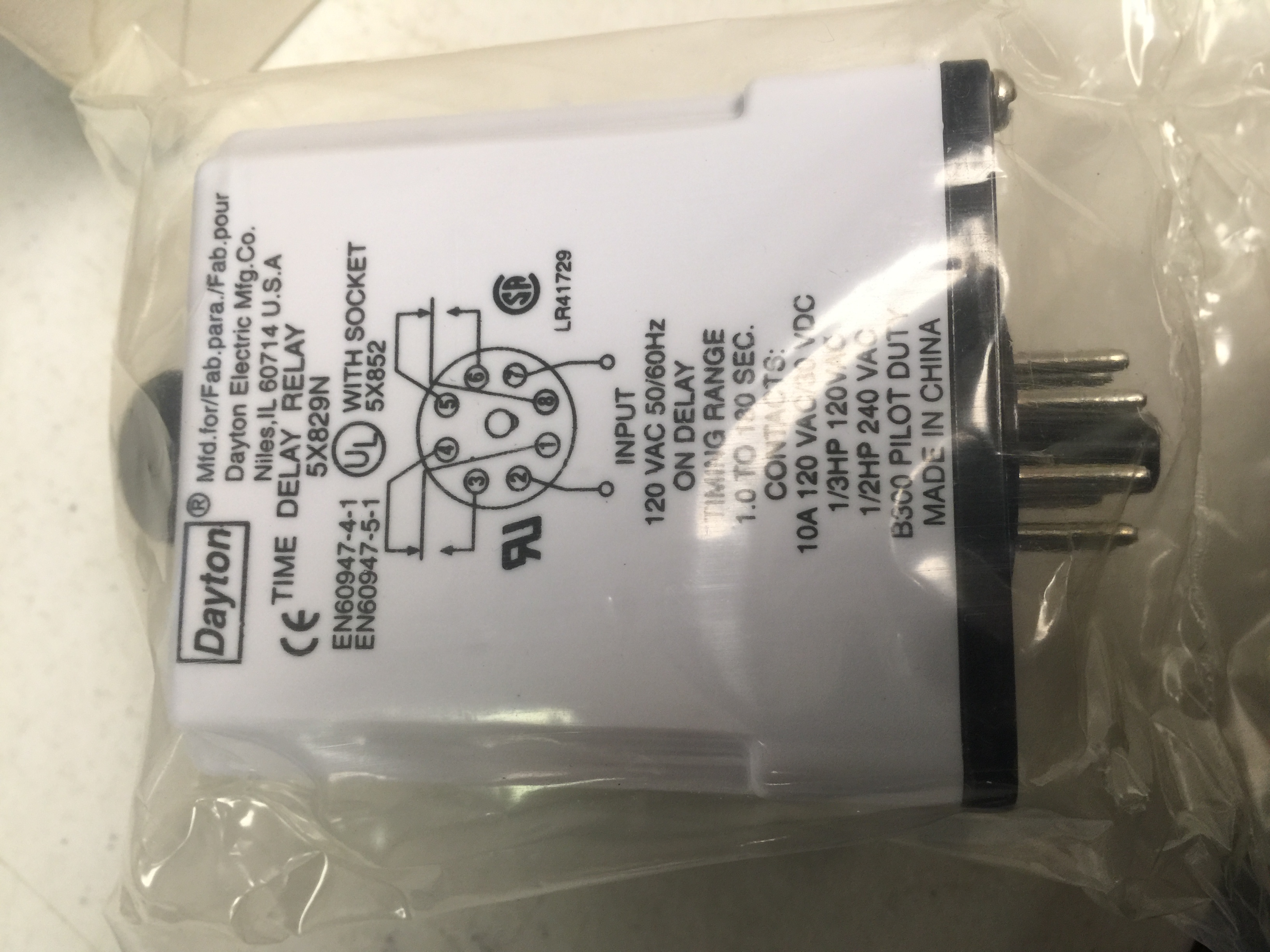 Relay DAYTON 5X829N RELAY 120V 10A TIME DPDT