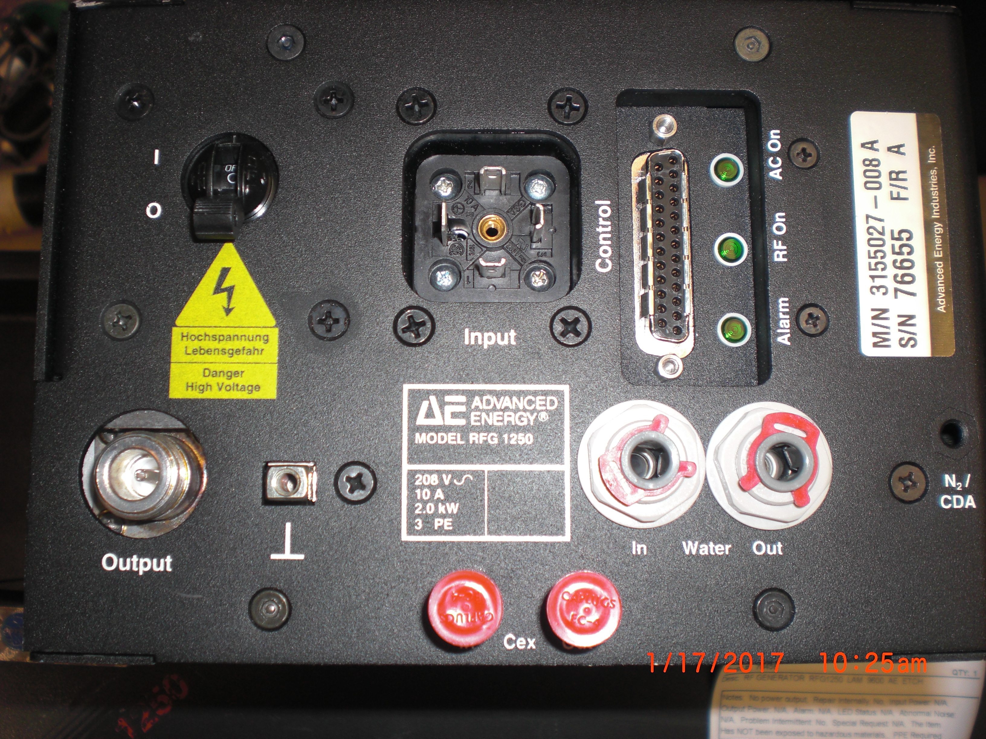Generator ADVANCED ENERGY (AE) 3155027-008 LAM RESEARCH (LAM) 660-024637-008 RFG 1250 RF Generator UNTESTED NO RETURN