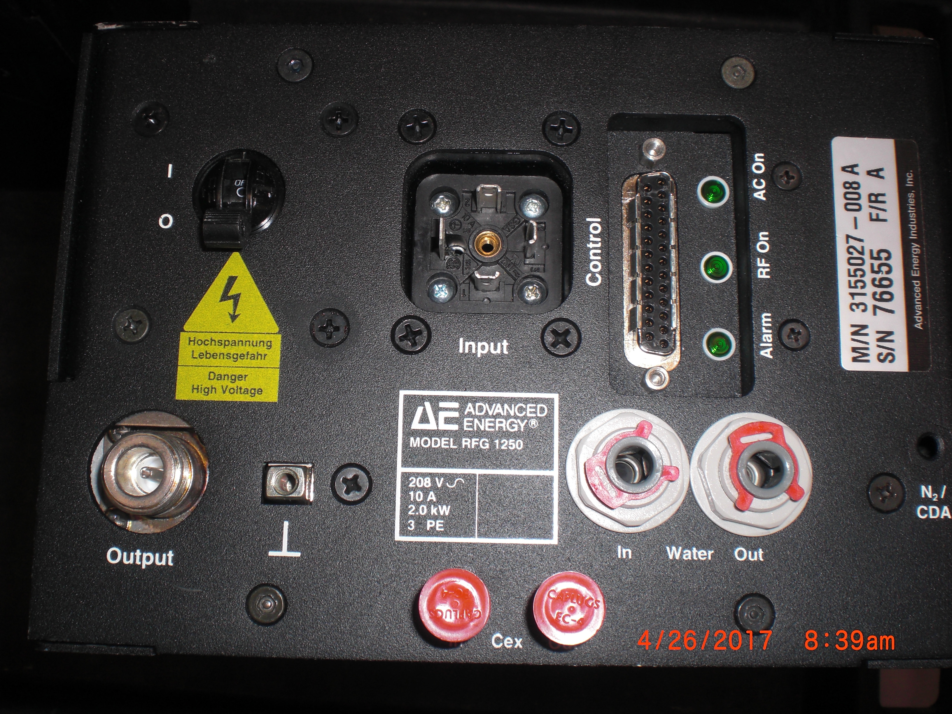 RF Systems ADVANCED ENERGY (AE) 3155027-008  SN76655 LAM RESEARCH (LAM) 660-024637-008  RFG 1250 RF Generator UNTESTED NO RETURN