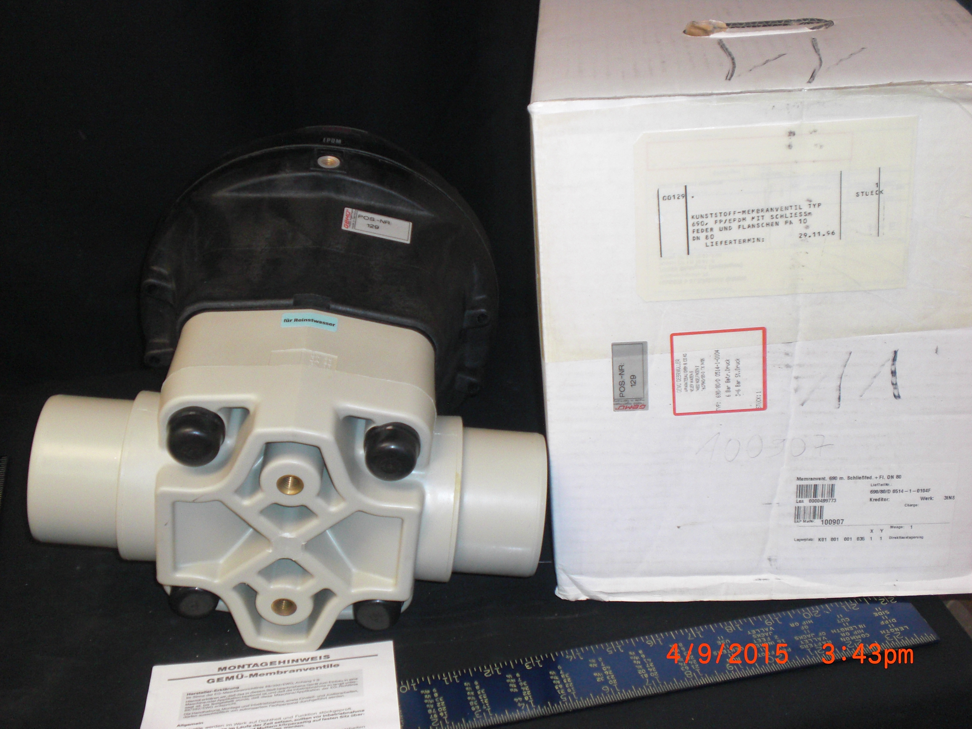 Valve Diaphragm Pneumatic PP/EPDM  DN80/3in GEMU 690-80-d 