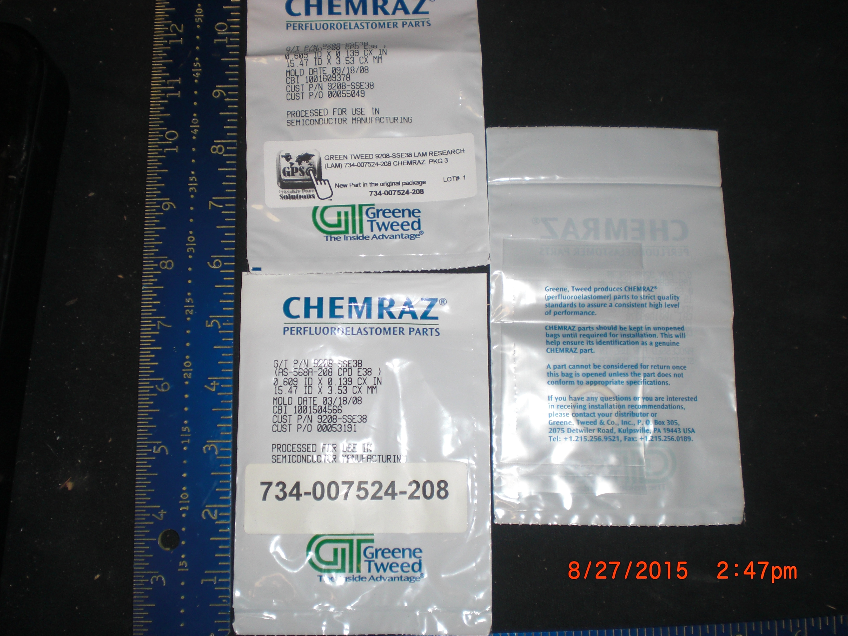 O-Ring  CHEMRAZ  PKG 3 GREEN TWEED 9208-SSE38 (LAM) 734-007524-208