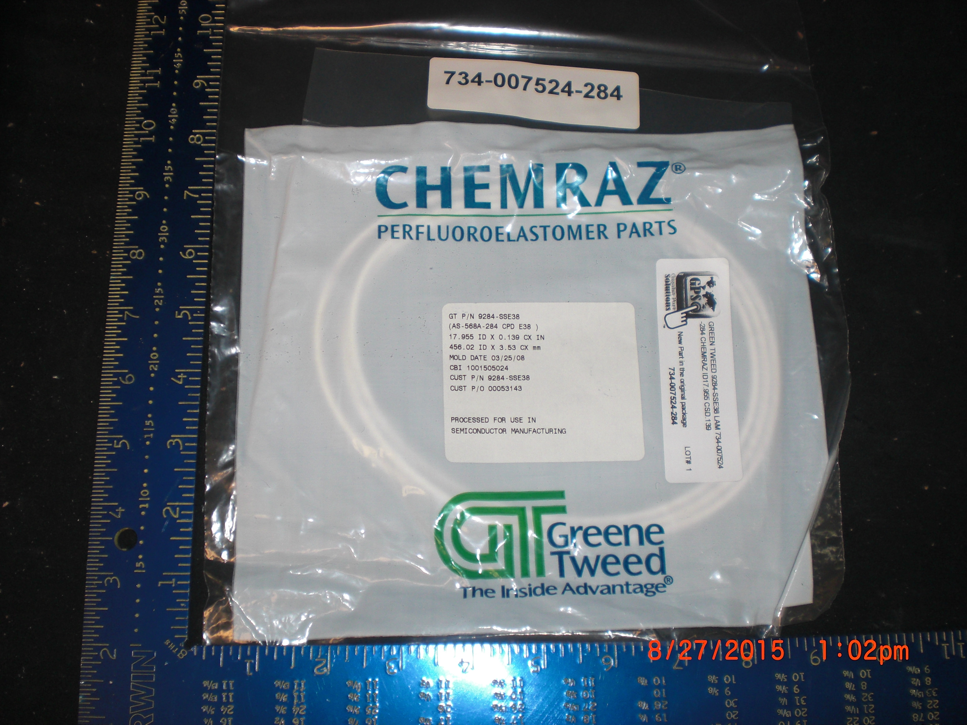 O-Ring  CHEMRAZ ID17.955 CSD.139 GREEN TWEED 9284-SSE38 LAM 734-007524-284 