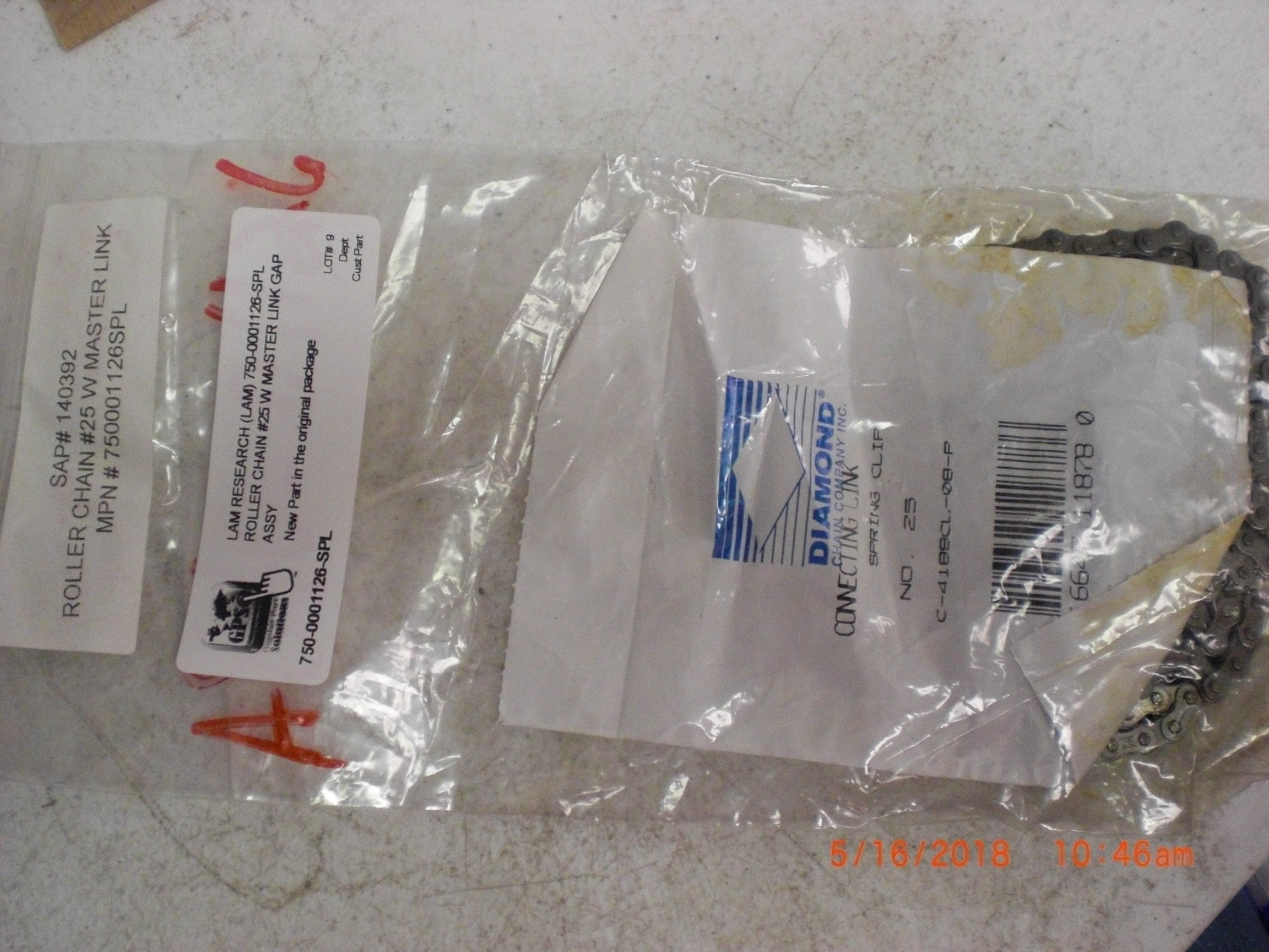 Hardware LAM RESEARCH (LAM) 750-0001126-spl Roller Chain #25 W master link GAP assy