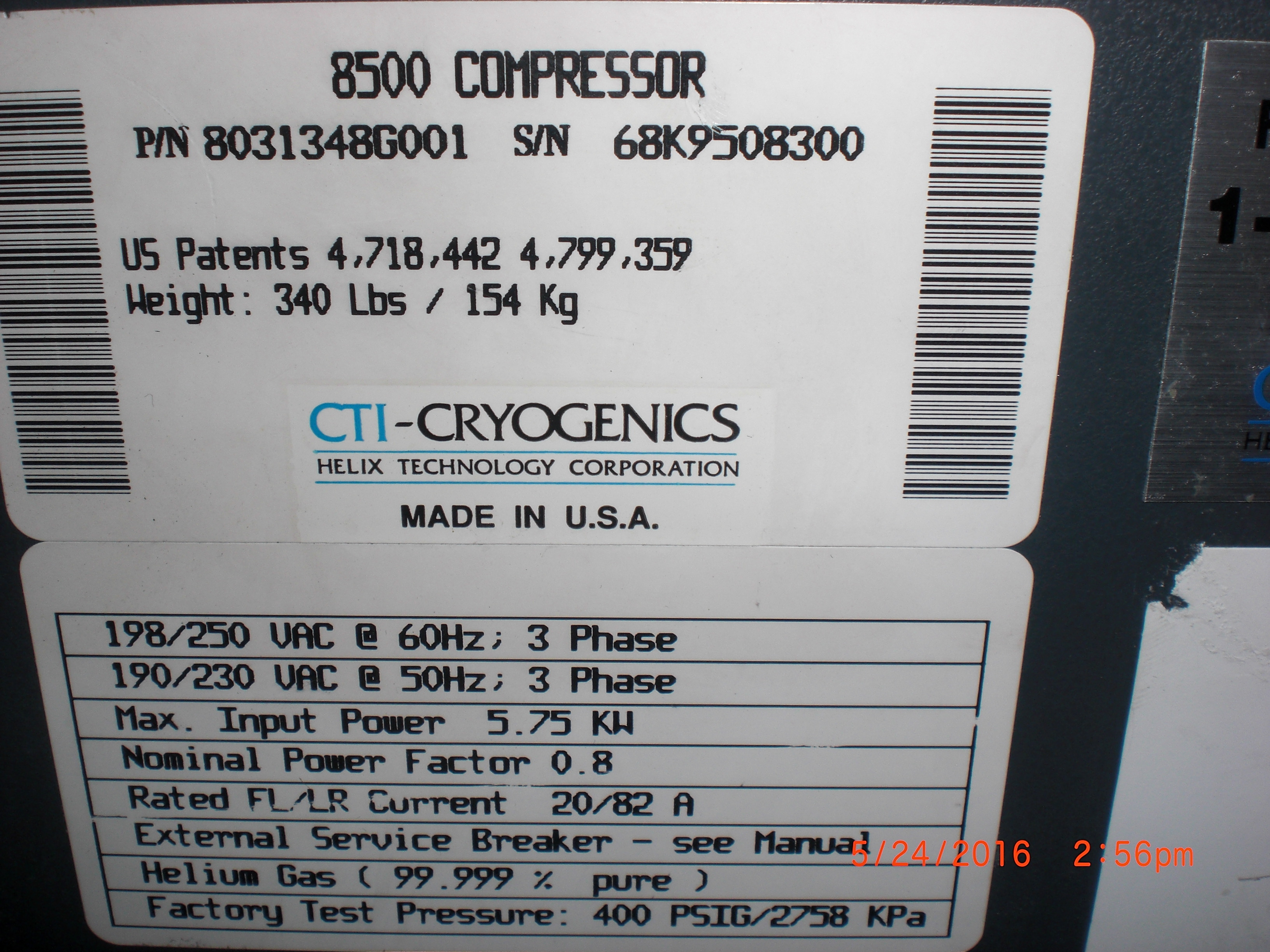 Pump CTI-CRYOGENICS 8031348G001 8500 Cryo Compressor Cryo-MAX
