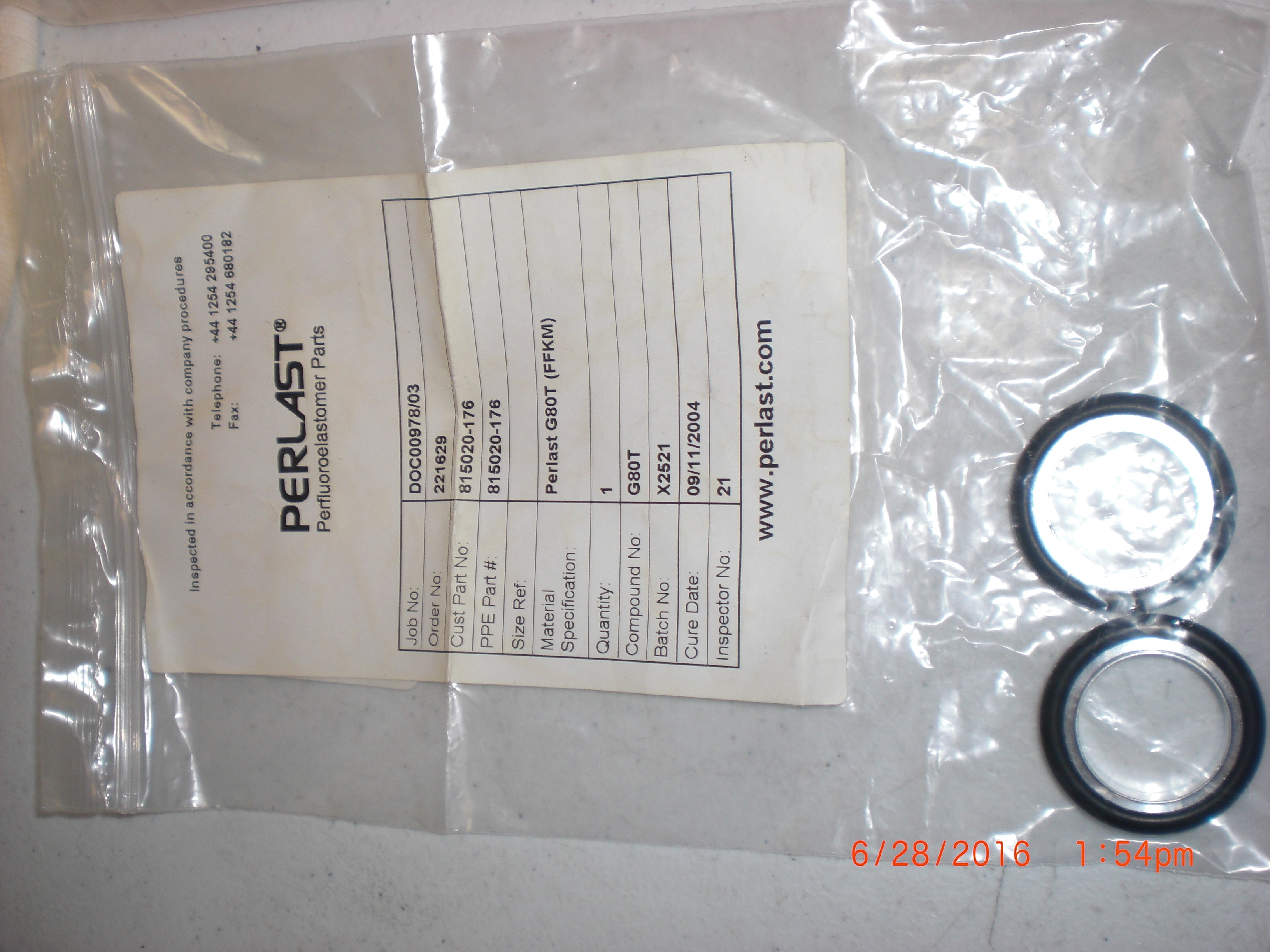 Gasket PERLAST 815020-176 PKG 2 KF/NW 40 Centering rinfg G80T FFKM seal 