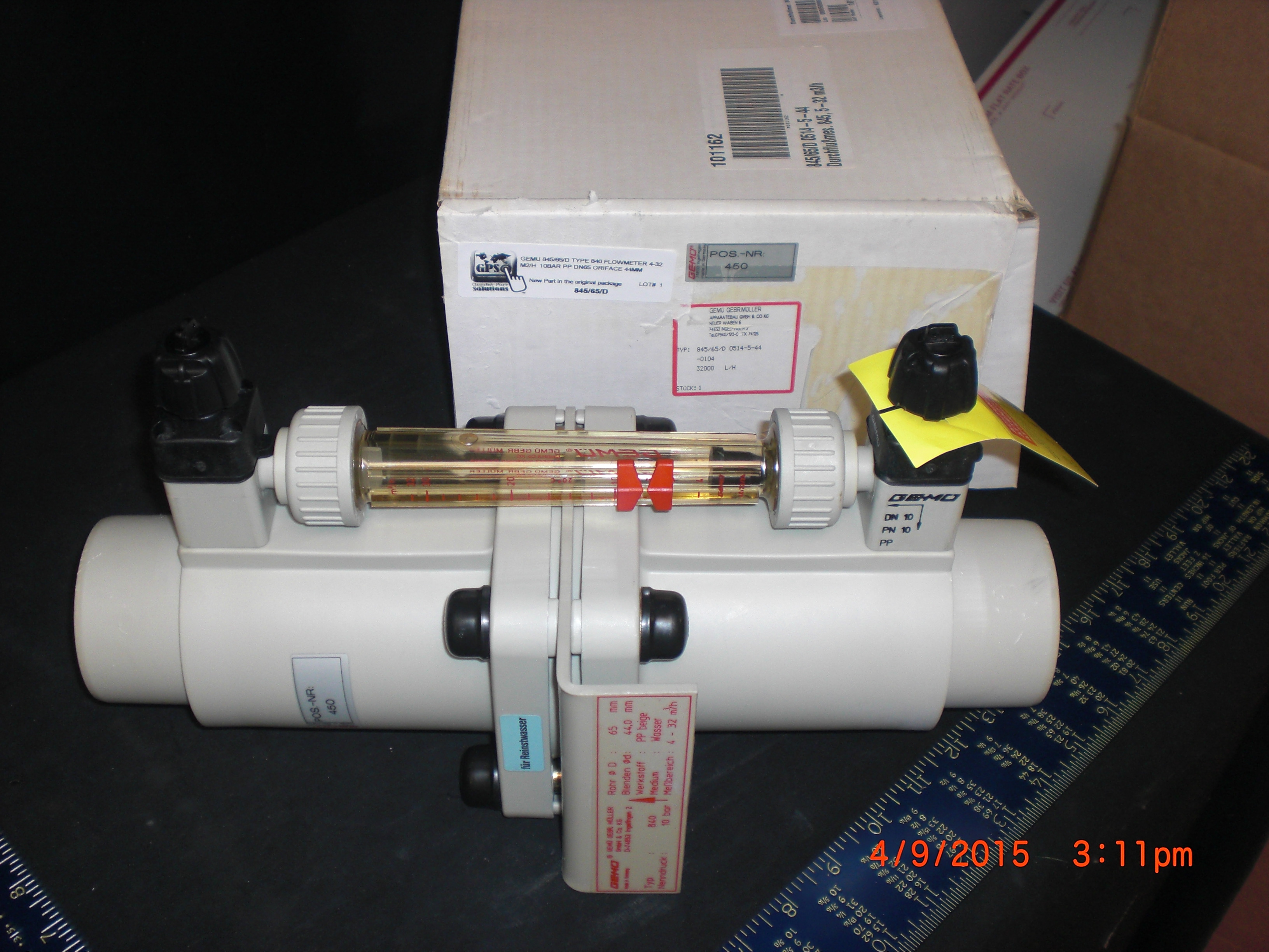 Flowmeter GEMU 845-65-D Type 840 Flowmeter 4-32 m2/h  10Bar PP DN65 oriface 44mm