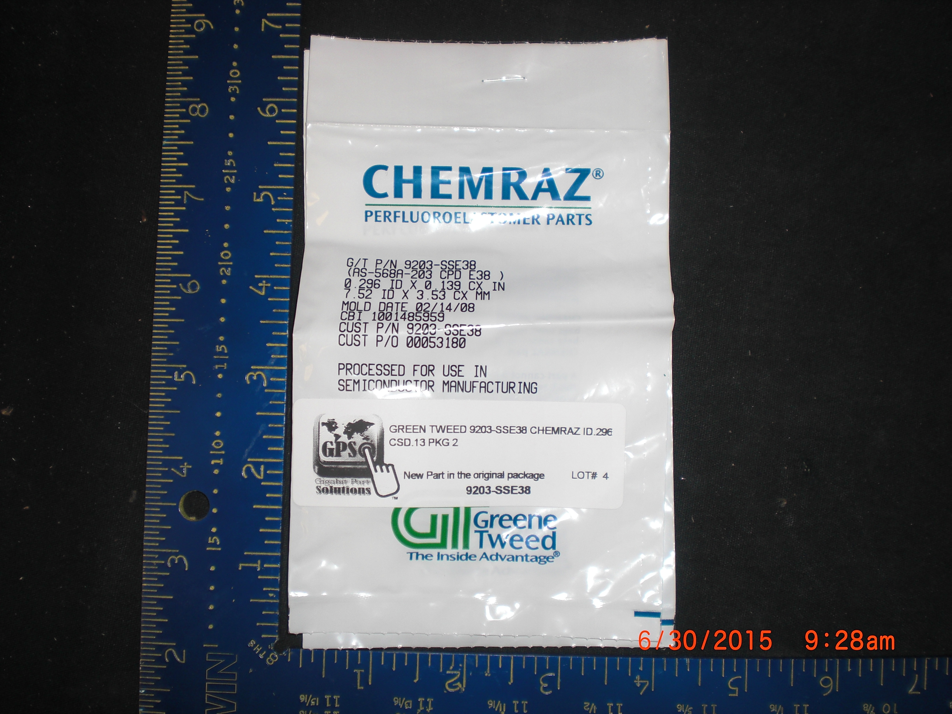 O-Ring  GREEN TWEED 9203-SSE38  CHEMRAZ ID.296 CSD.13 PKG 2