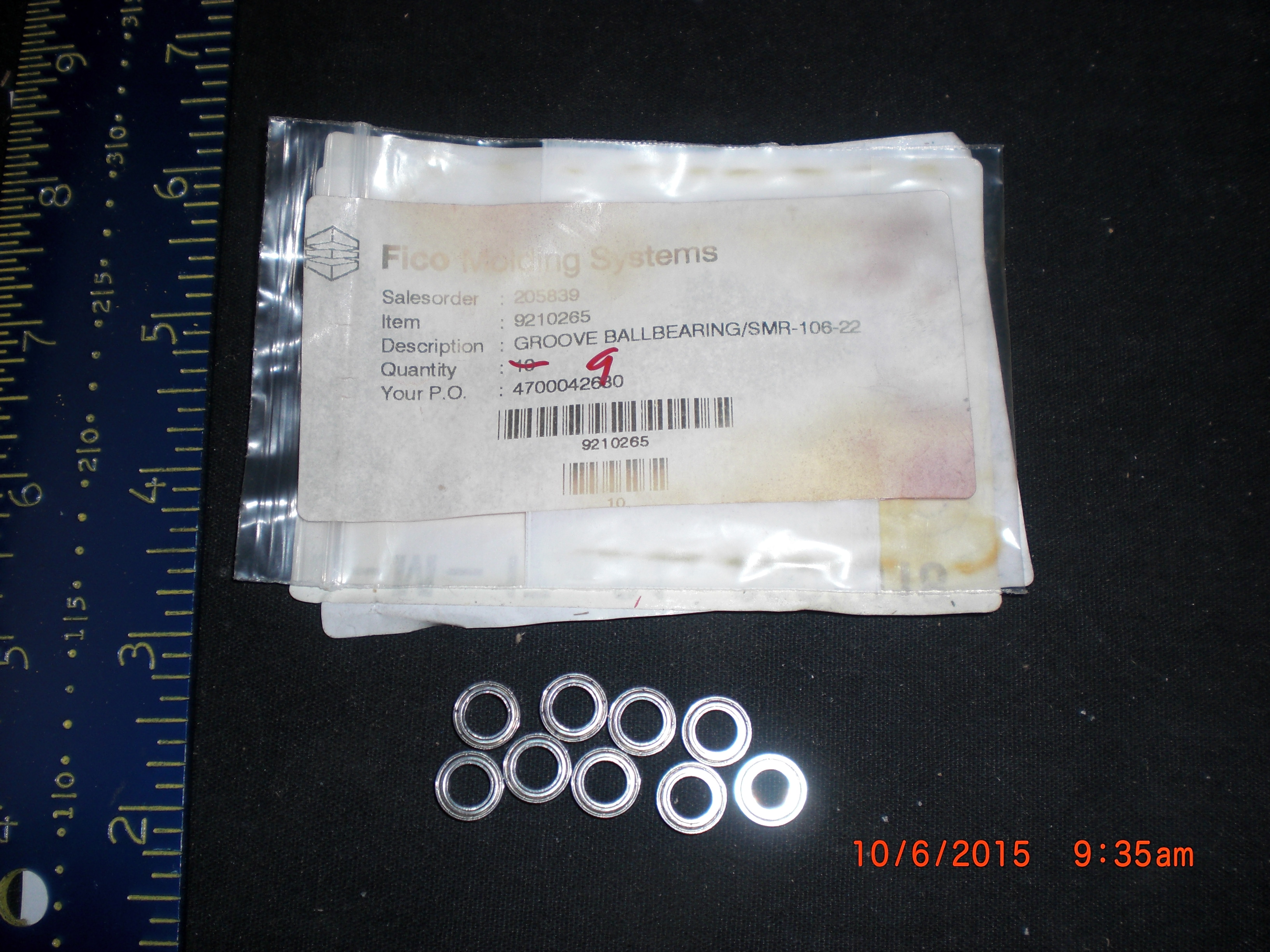 Bearing PKG 9 Grooved 10mmX6mmX3mm SMR 106-22 FICO 9210265 