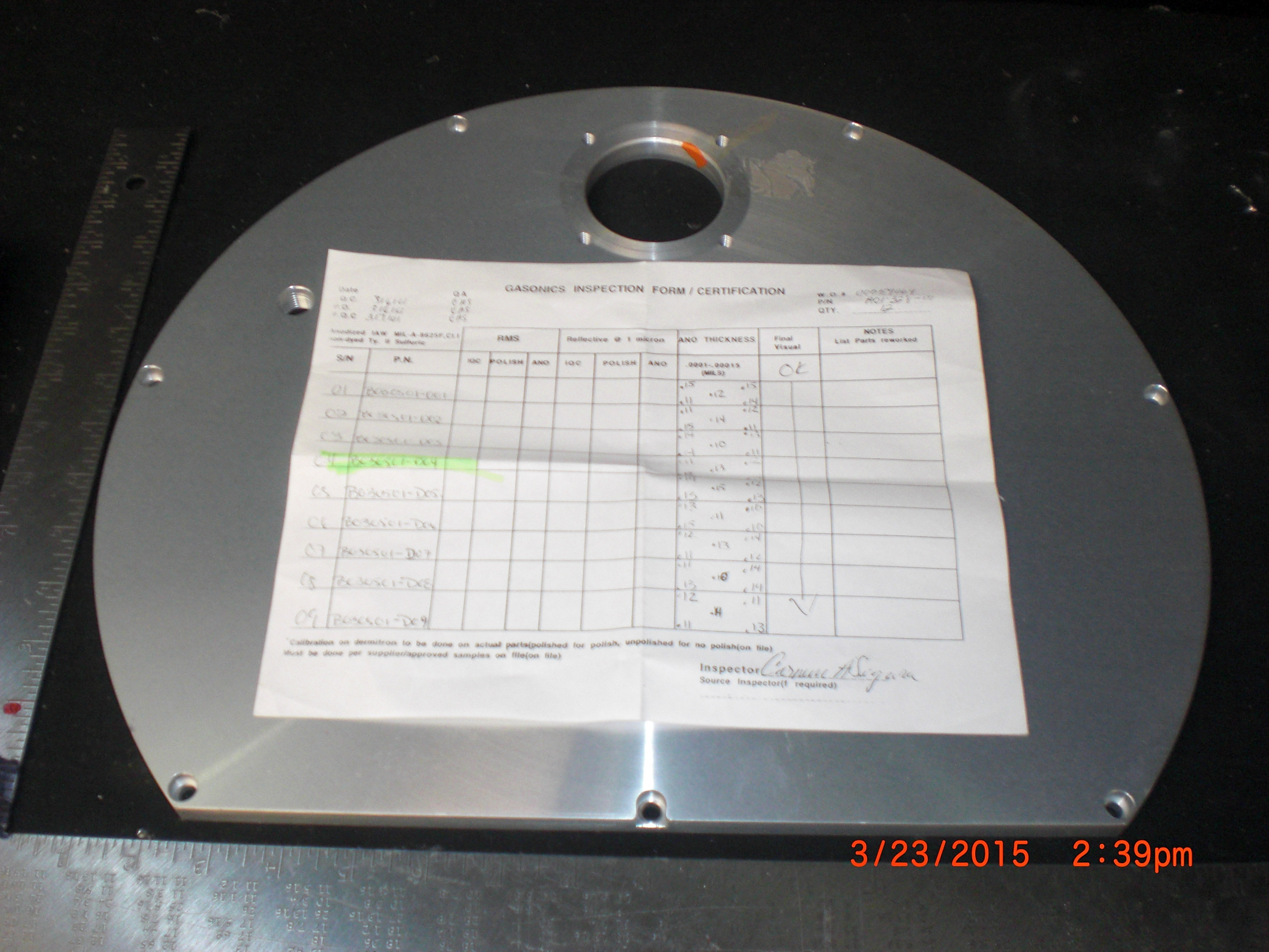 OEM Part NOVELLUS  A01-328-01 Gasonics Cover Top Process Chamber 