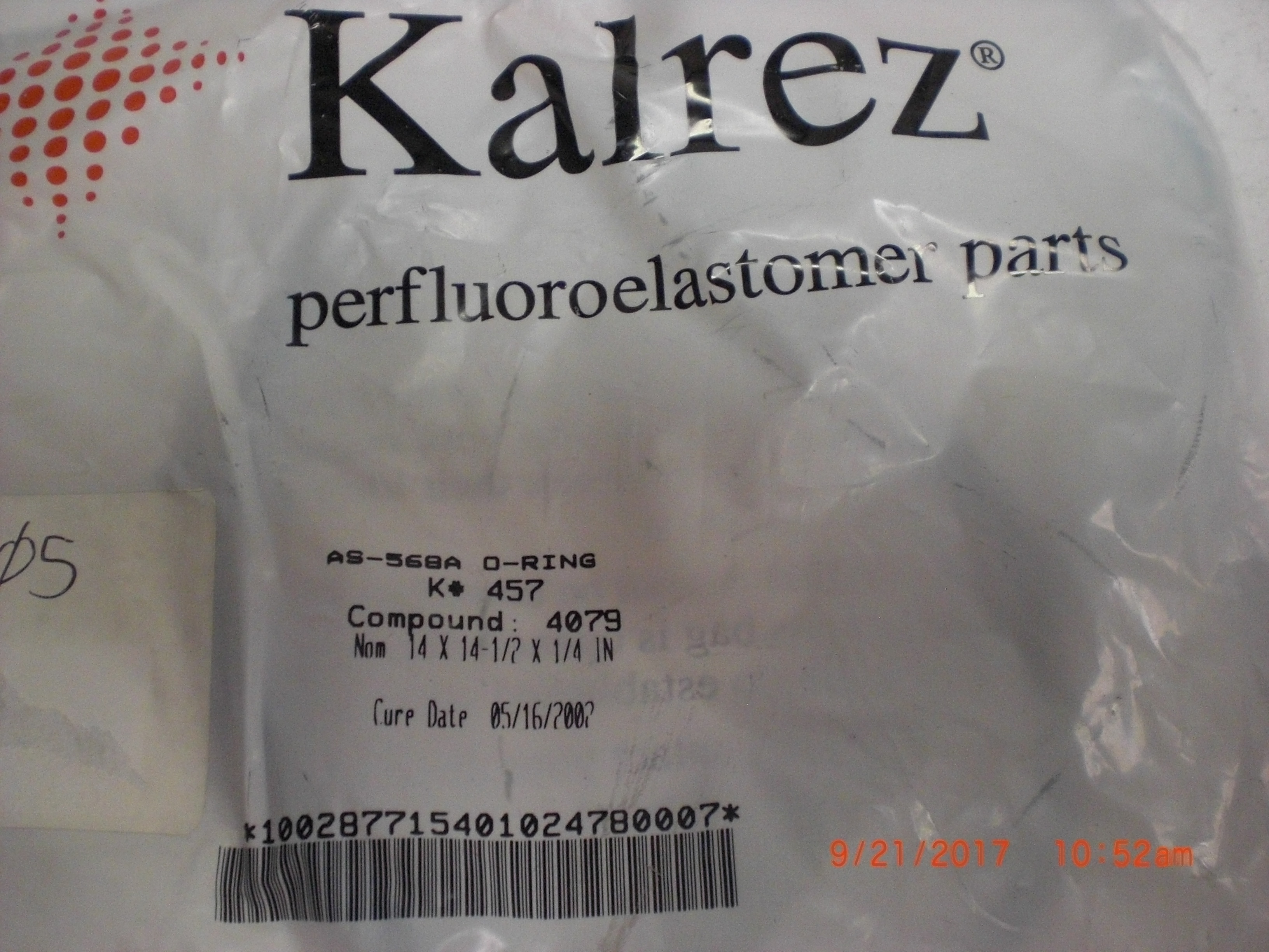 O-Ring  DU PONT AS-568A-457-4079  Kalrez   Compound 4079 14  x14 1/2 x 1/4 