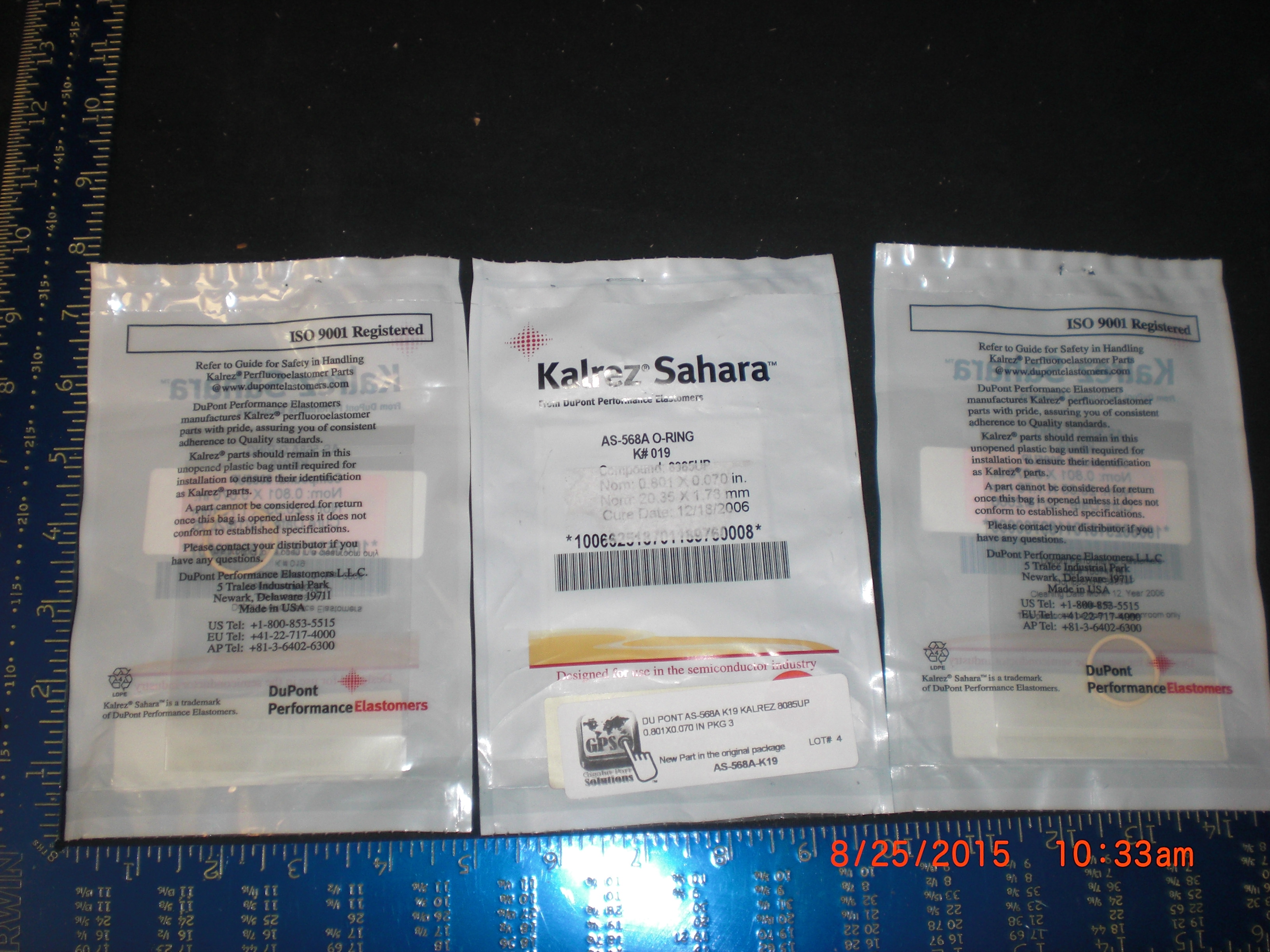 O-Ring  DU PONT AS-568A K19 Kalrez 8085UP 0.801x0.070 in PKG 3
