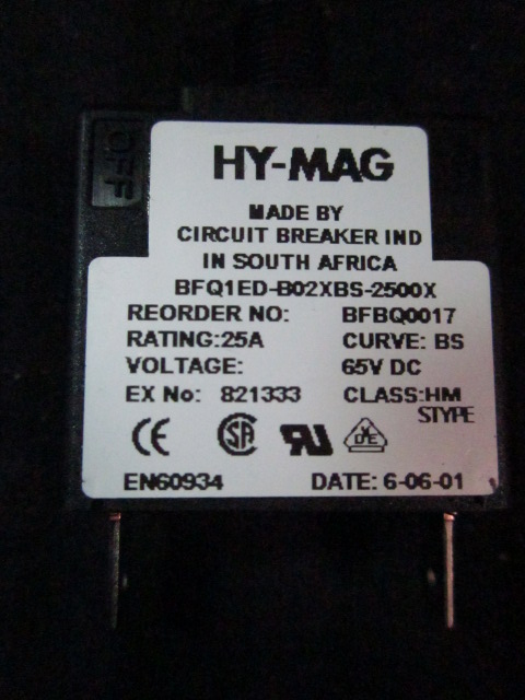Electrical HY-MAG Circuit Breaker IND BFBQ0017 25A, 65V DC | eBay