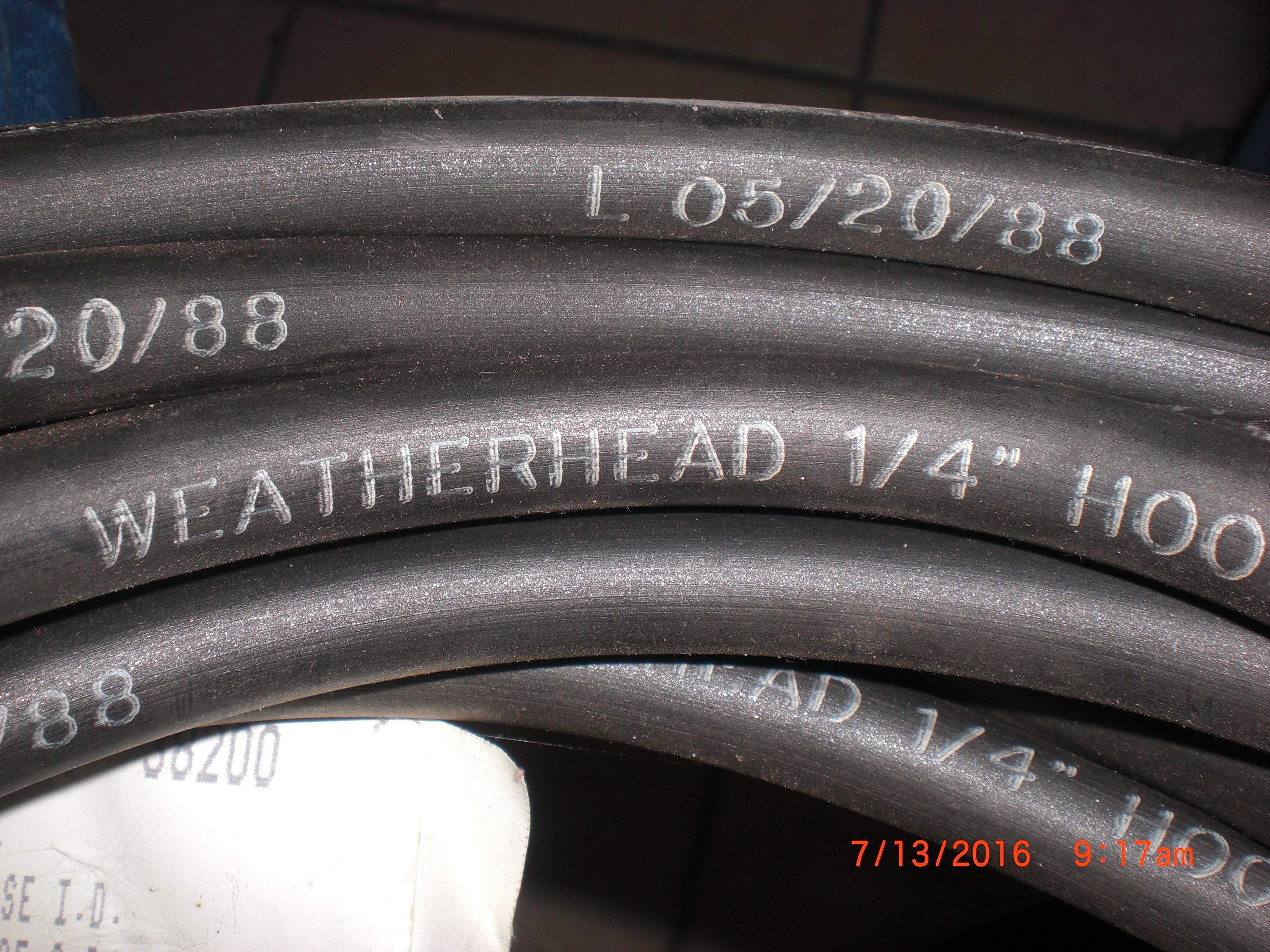 Hose  WEATHERHEAD BK-1/4 20ft 1/4 ID black hose Fuel/air 400psi 