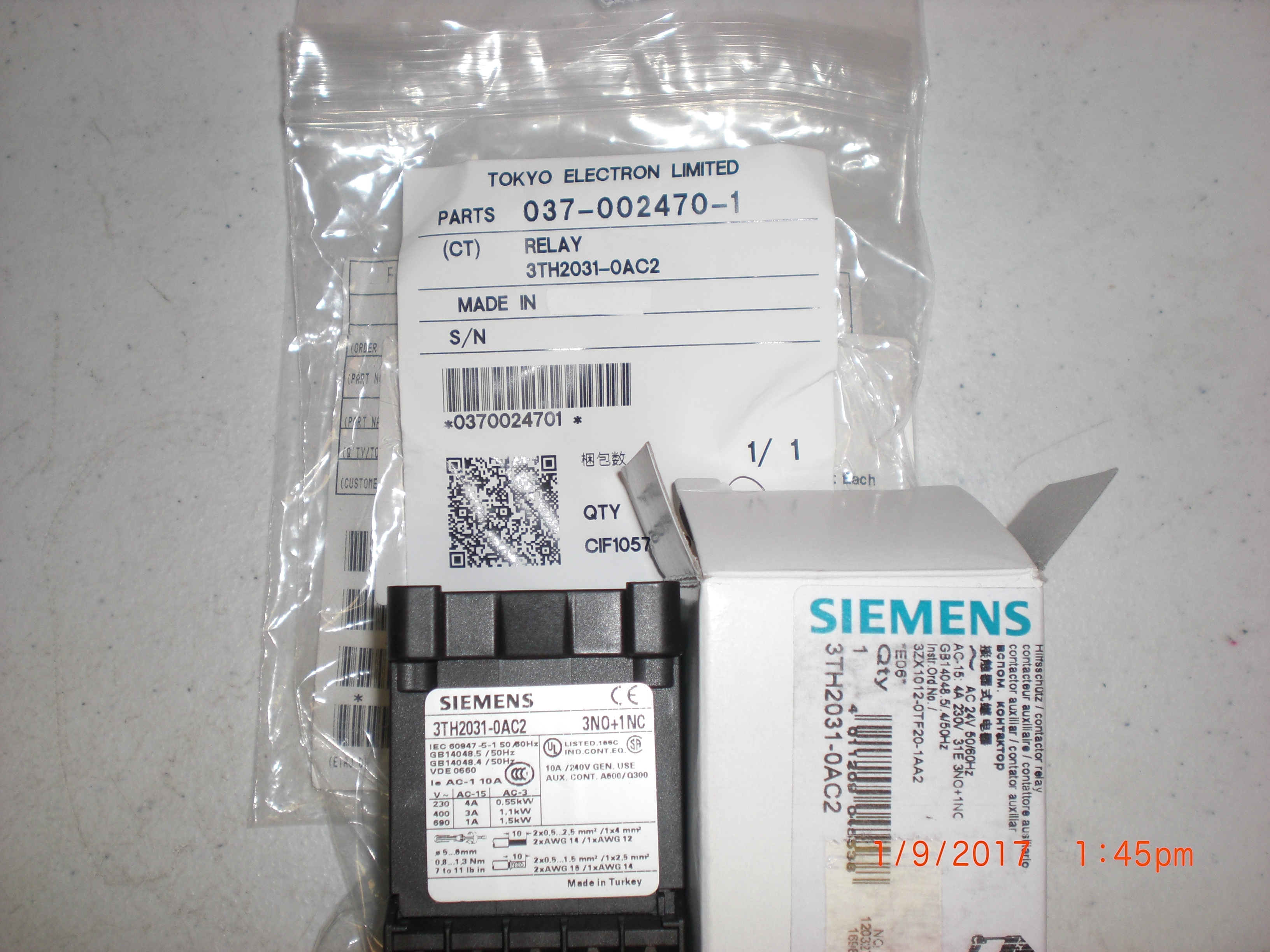 Electrical Contactor 3NO+1NC SIEMENS 3TH2031-0AC2 (TEL) CT037-002470-1 