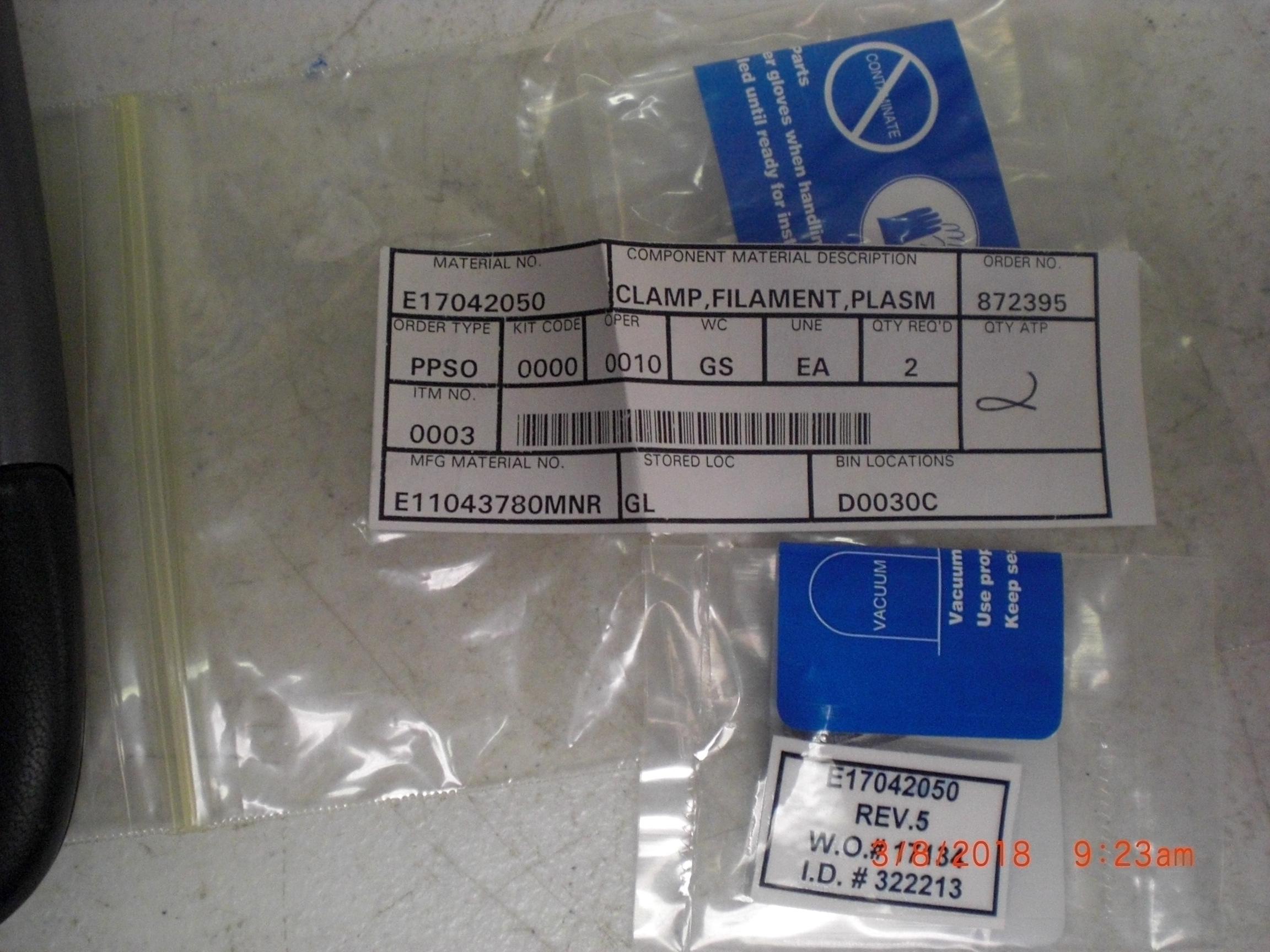OEM Part VARIAN E17042050 Clamp Filament Plasma