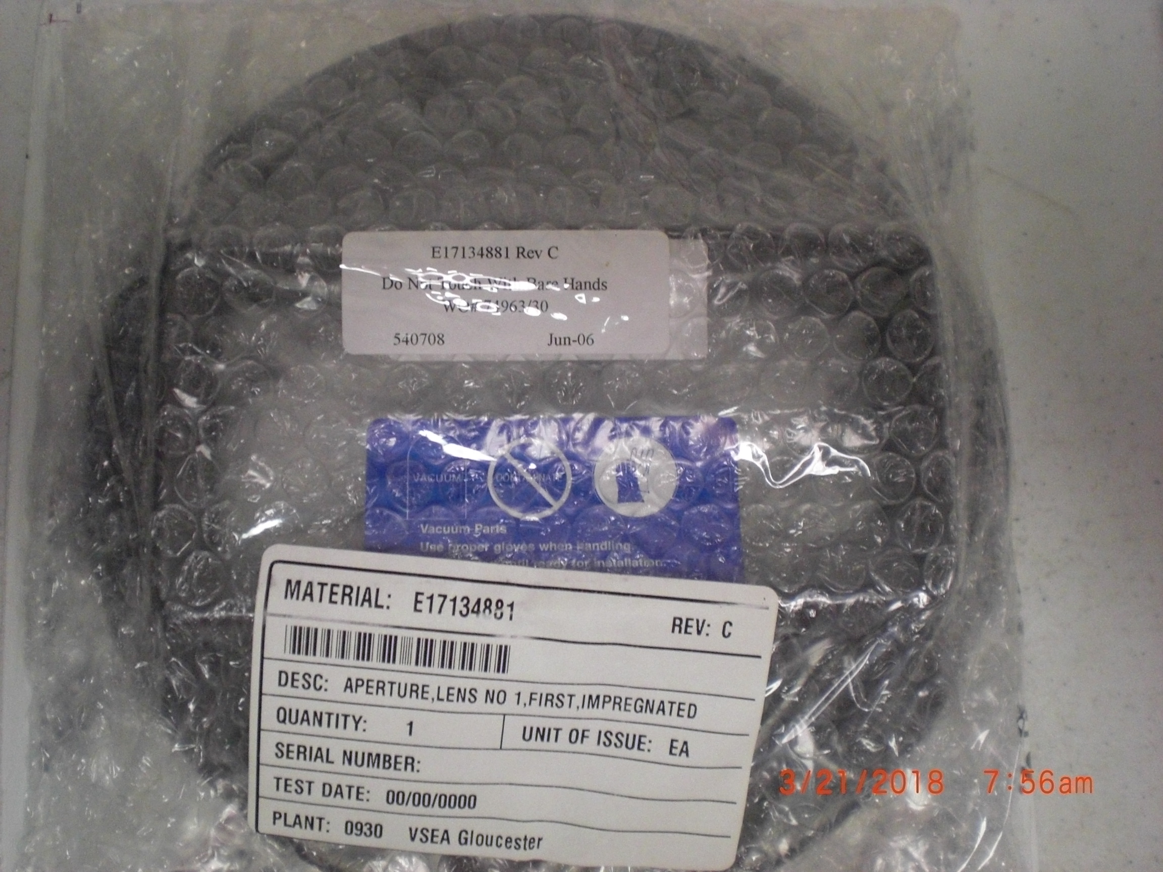 OEM Part VARIAN E17134881 Aperture Lens No 1 Impregnated 