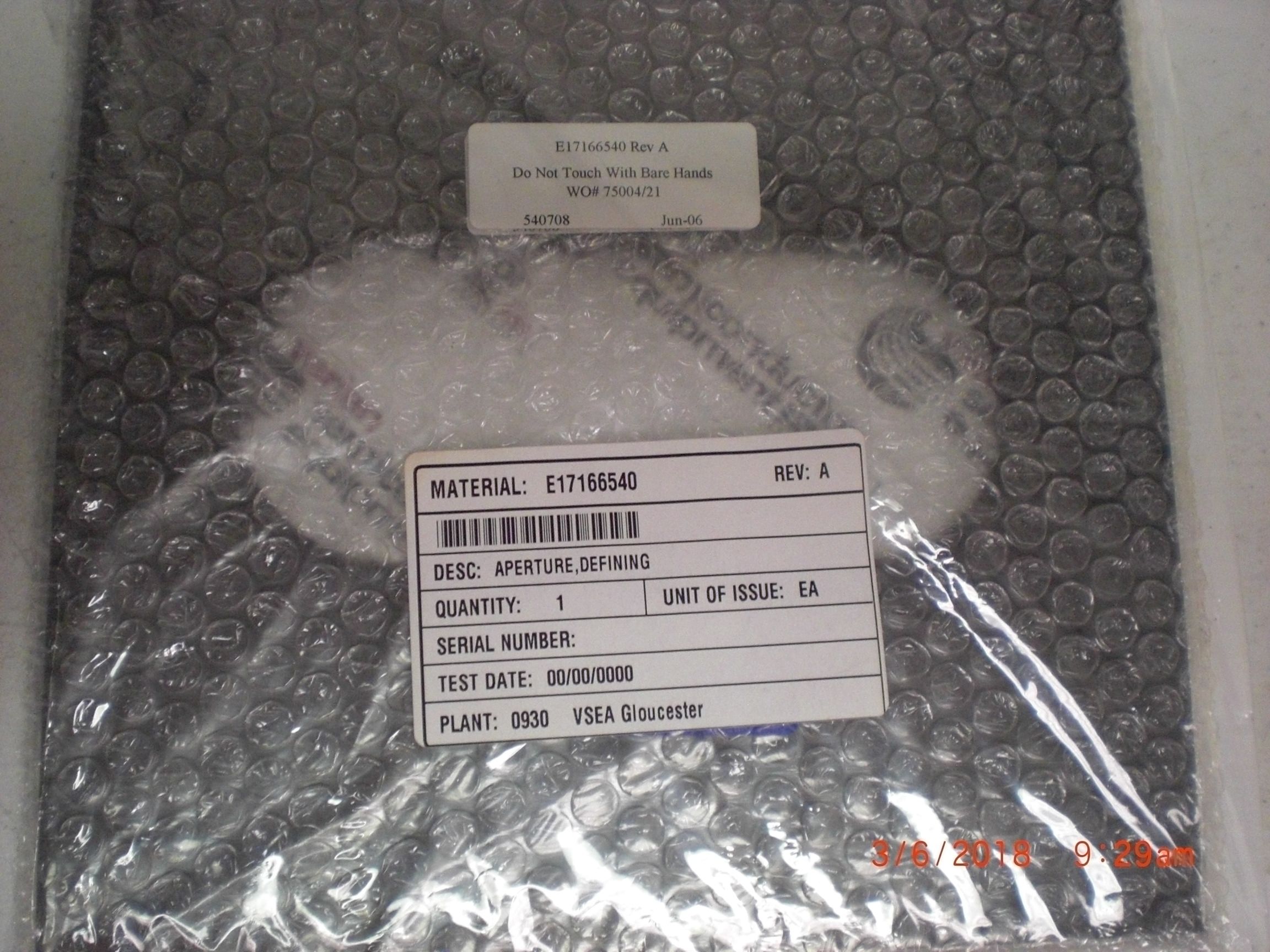 OEM Part VARIAN E17166540 Aperture Defining