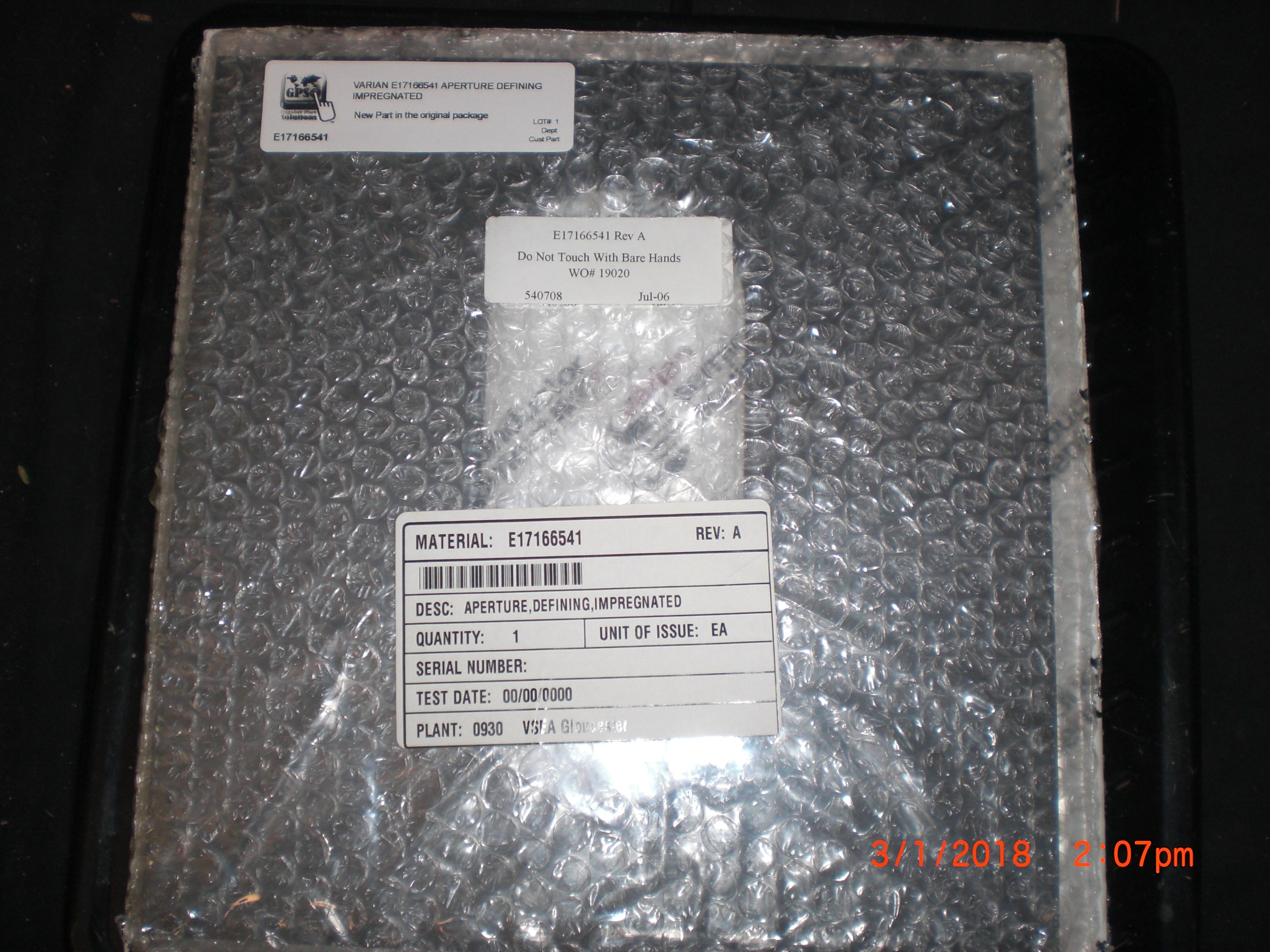 OEM Part VARIAN E17166541 Aperture Defining Impregnated 