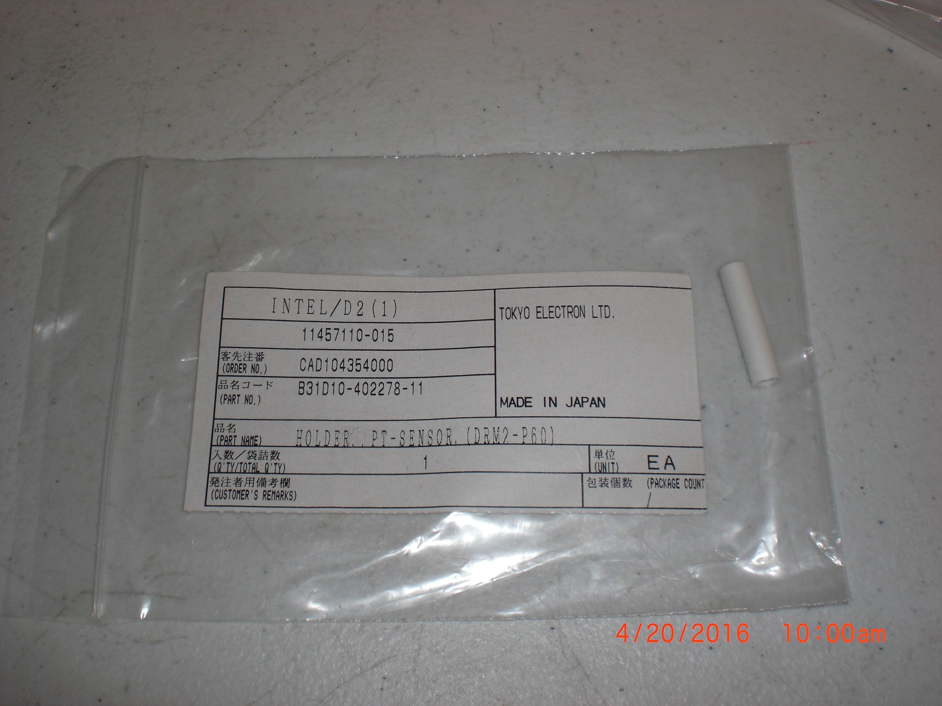 OEM Part TOKYO ELECTRON (TEL) ES1D10-402278-11 HolderPT sensor DRM 2-P60