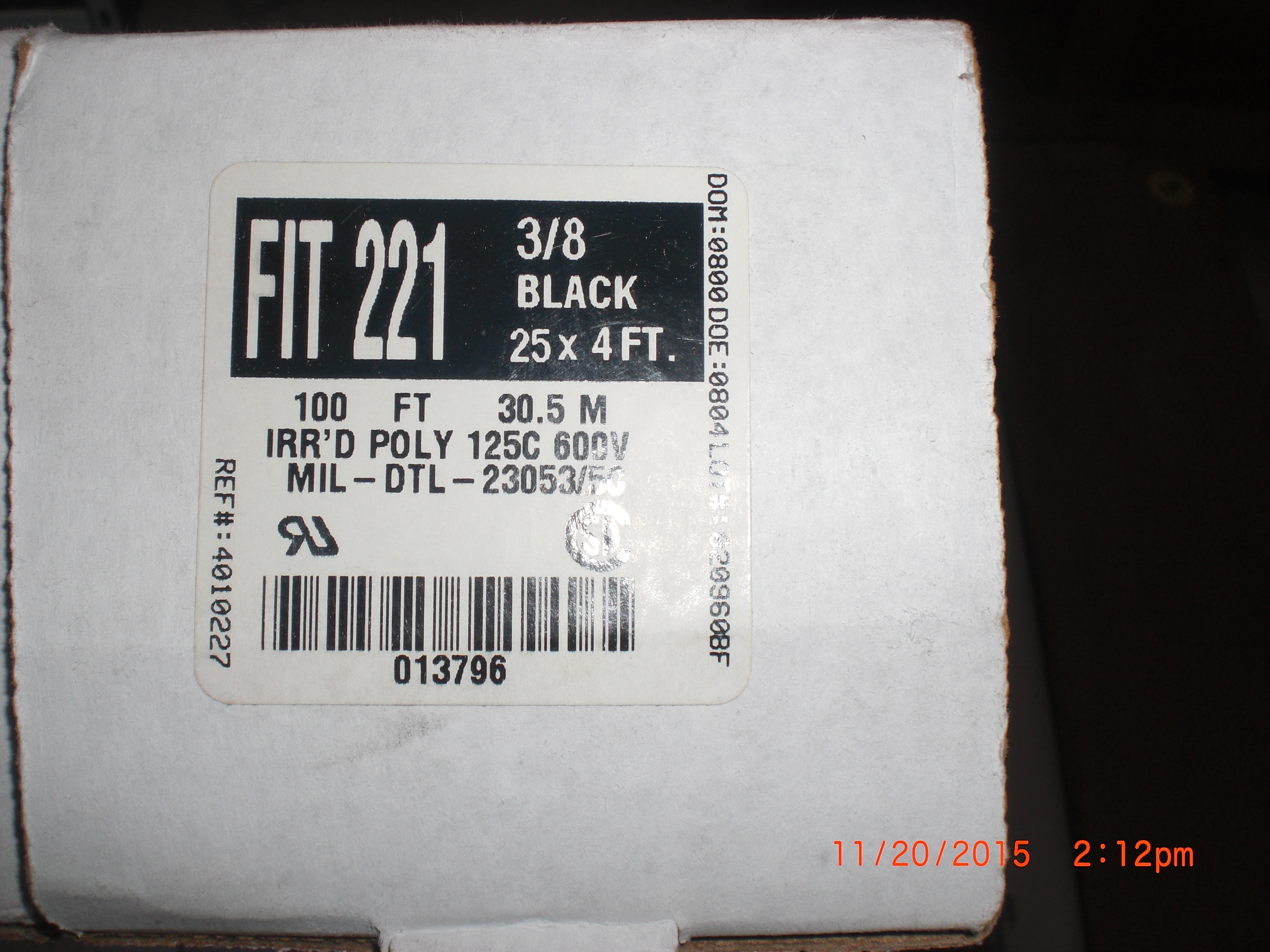 Tubing 3/8 BLK  Heat Shrink   100ft  PKG 25 X 4 ft  Black ALPHA WIRE FIT 221