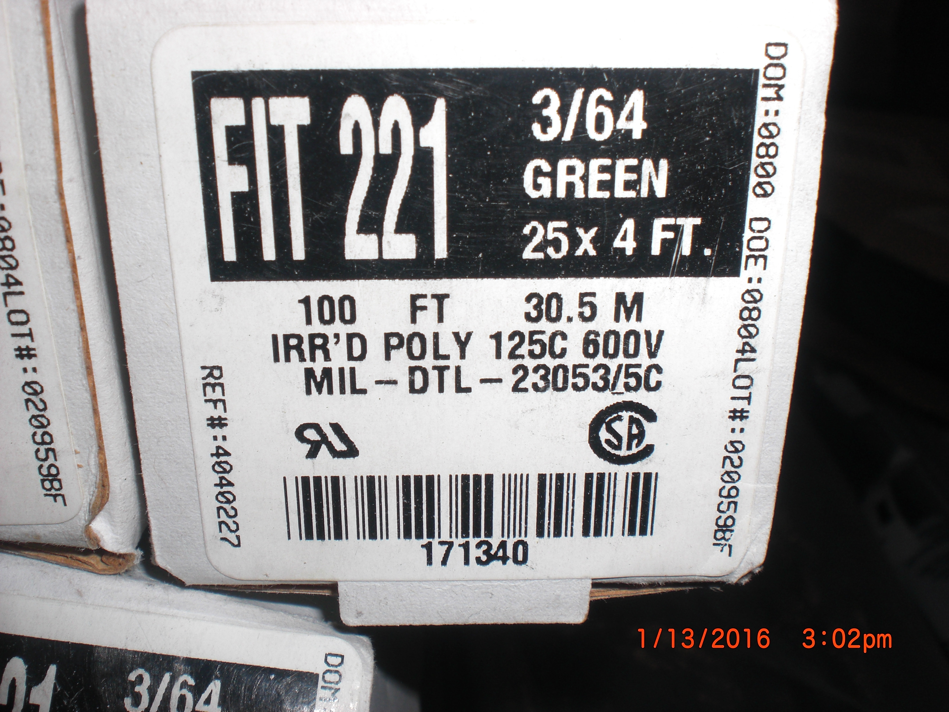 Tubing  3/64 GREEN  heat shrink tube 100ft ALPHA WIRE FIT 2213/64GRN