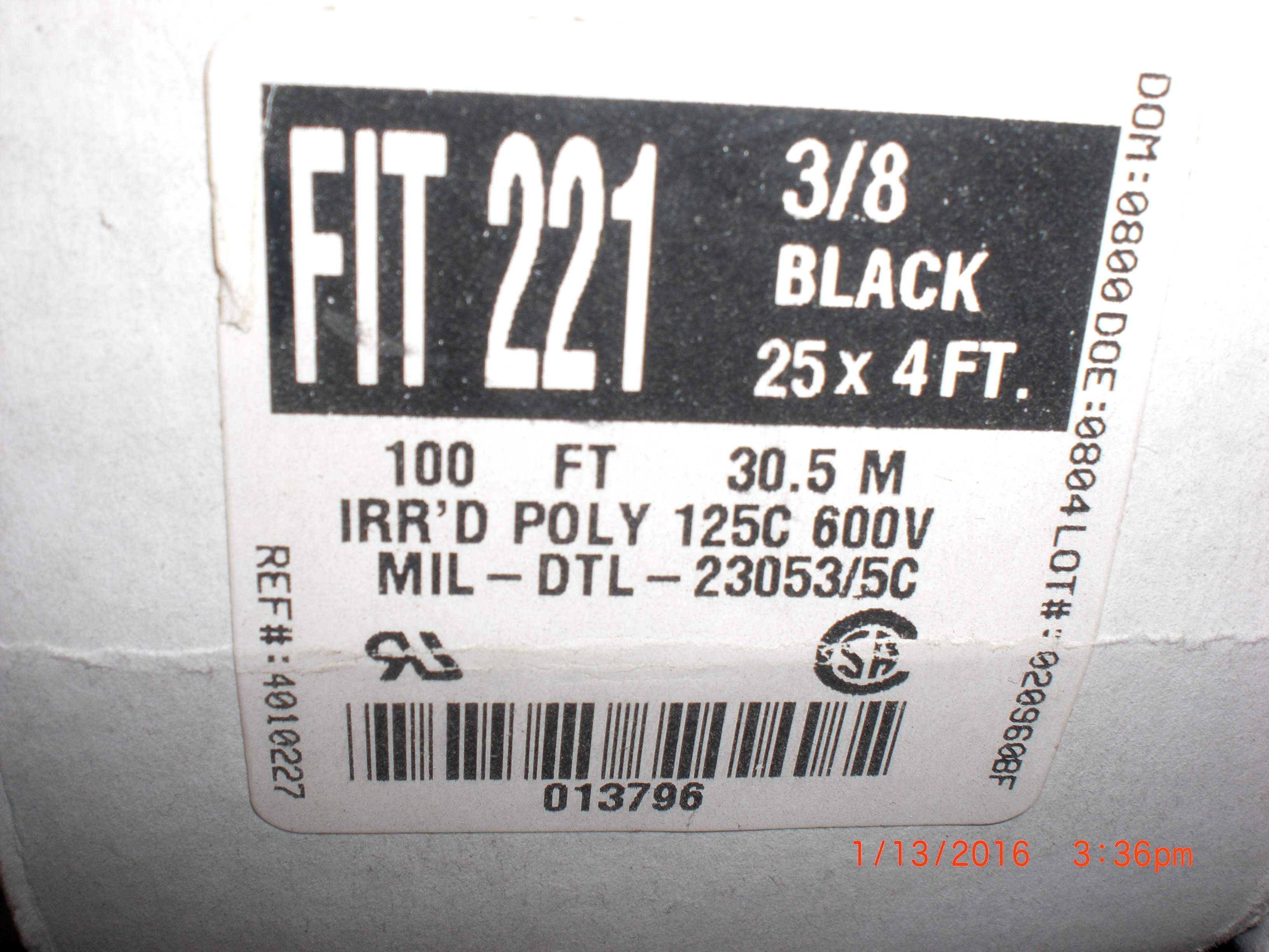 Tubing 3/8 BLACK  heat shrink tube 100ft ALPHA WIRE FIT 2213/8BLK