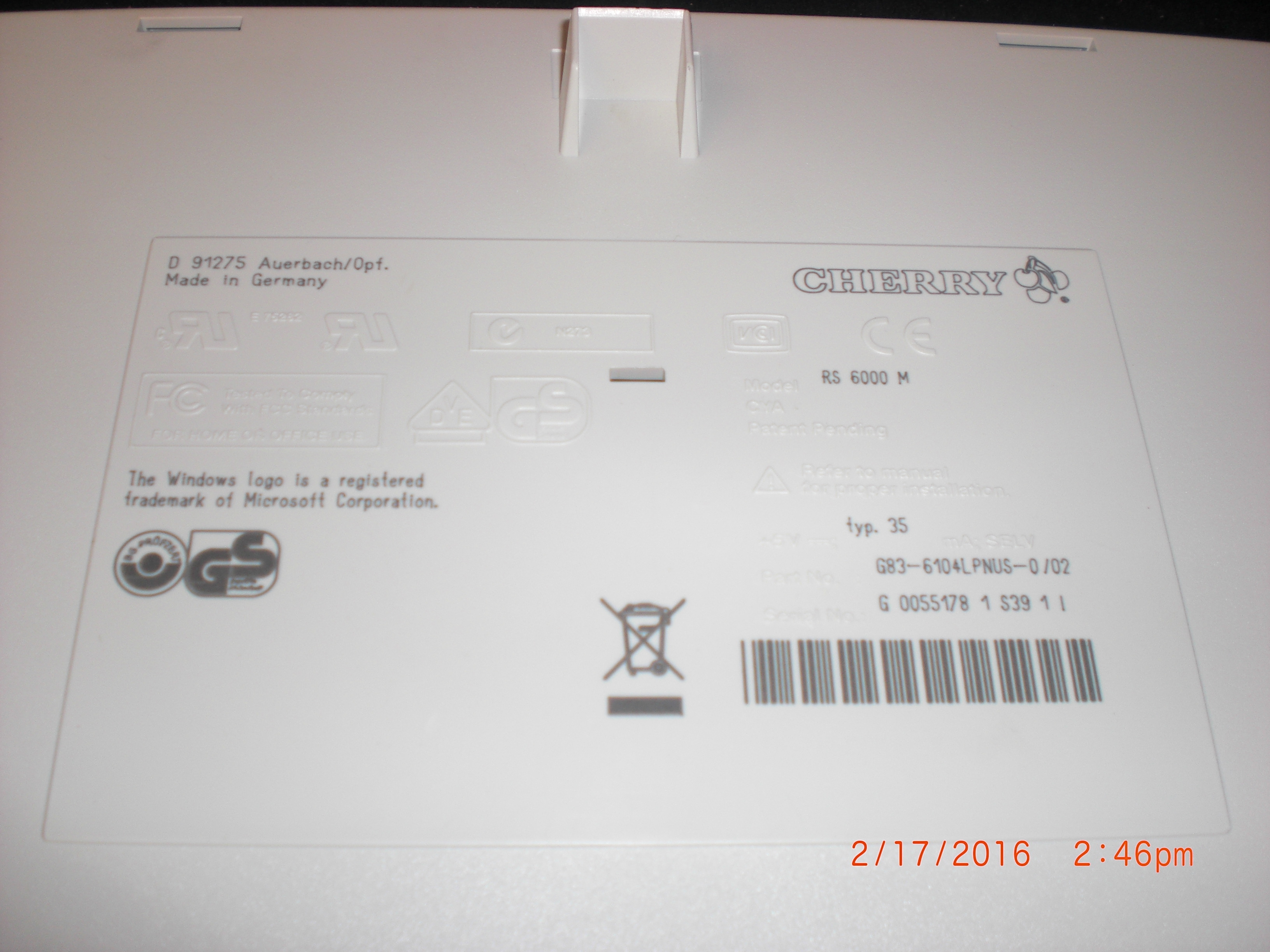 Computer Accessory CHERRY G83-6104LPNUS-0/02 Model RS 6000M PS2 Keyboard 
