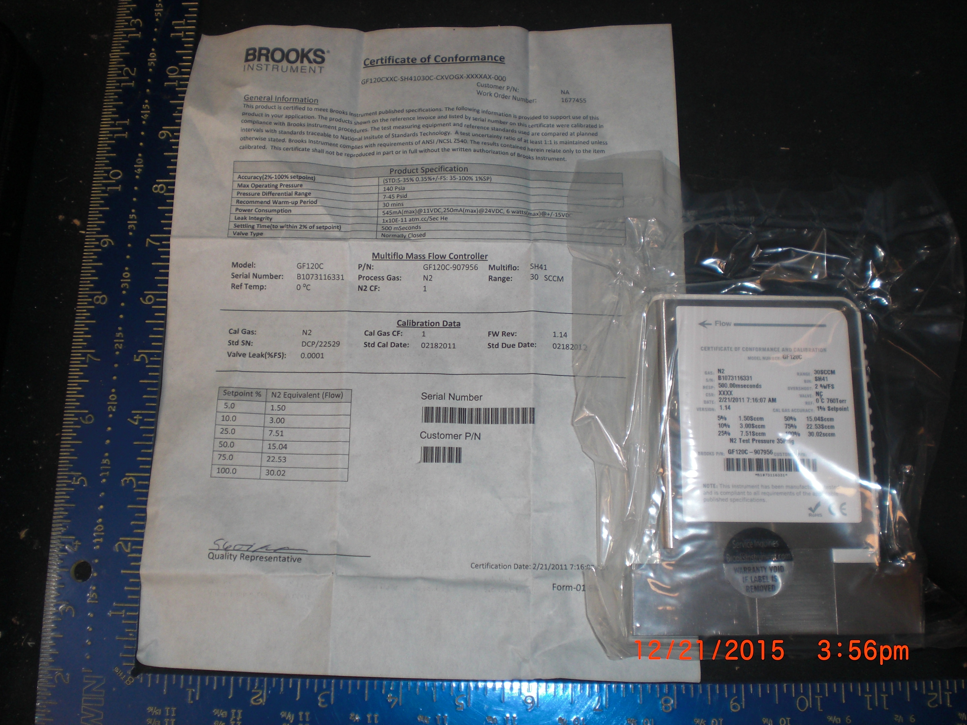 MFC BROOKS INSTR GF120C-907956-N2-30SCCM