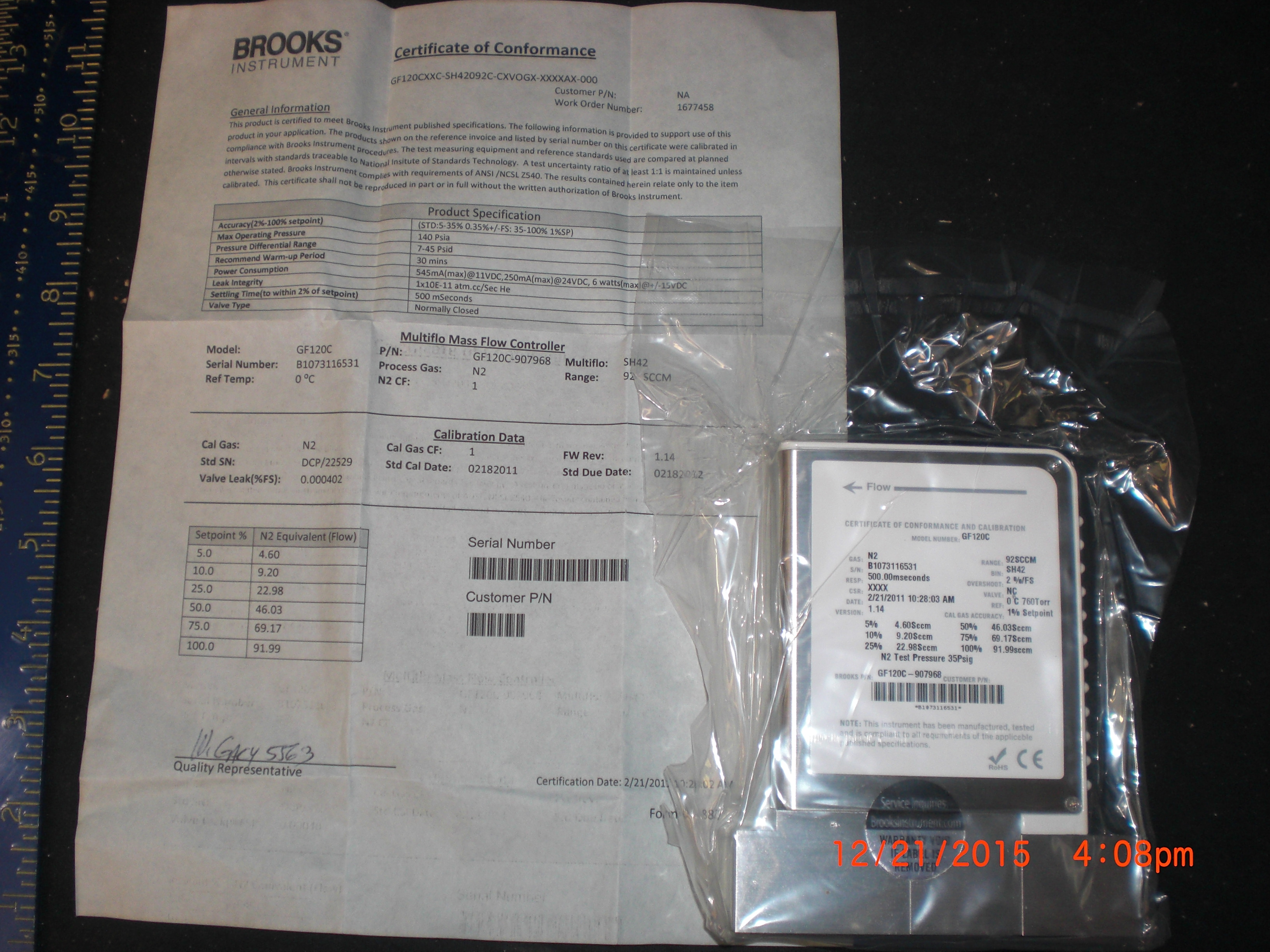 MFC BROOKS INSTR GF120C-907968-N2-92SCCM GF Series