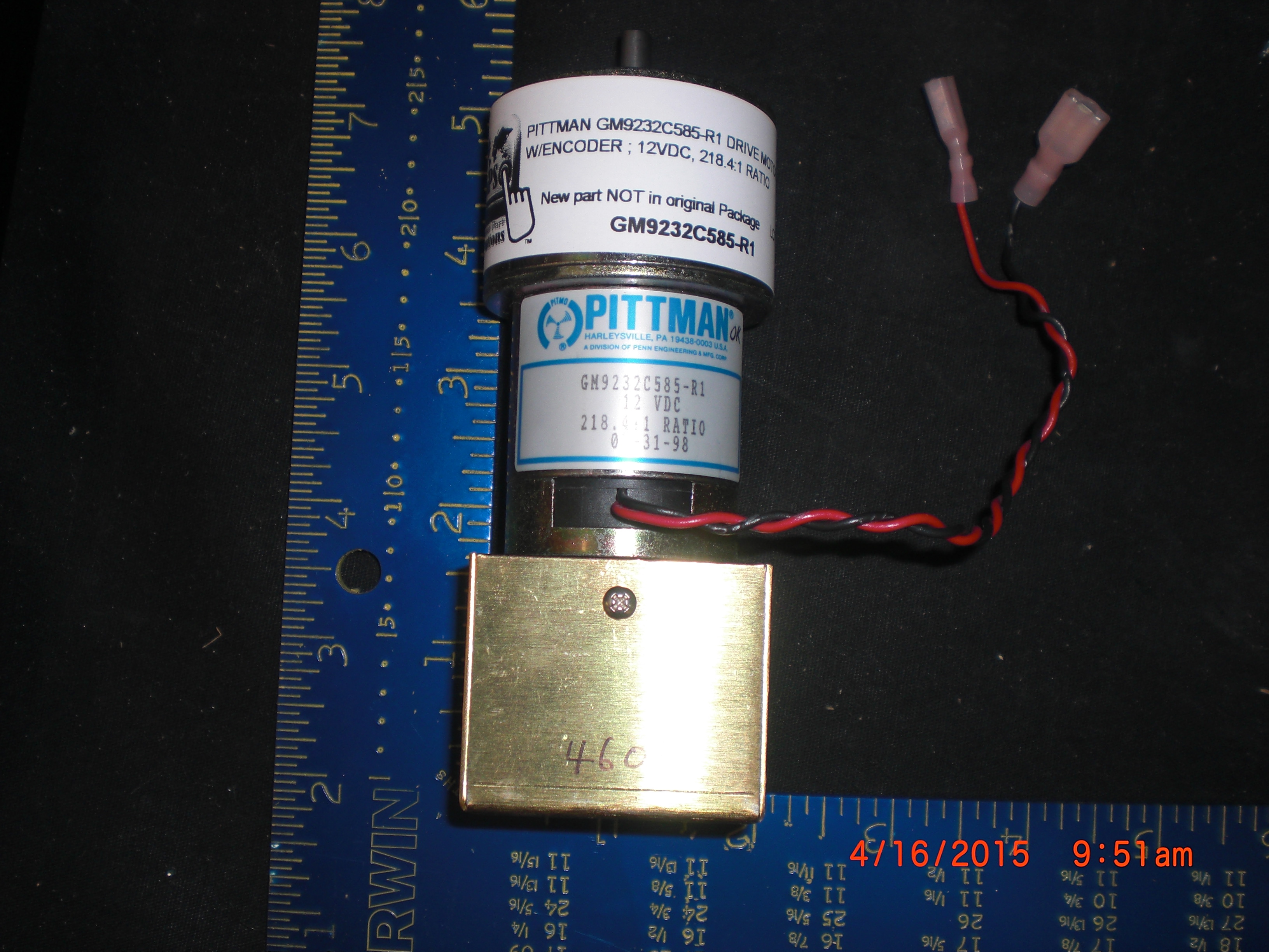 Motor  PITTMAN GM9232C585-R1 DRIVE MOTOR w/encoder ; 12VDC, 218.4:1 RATIO
