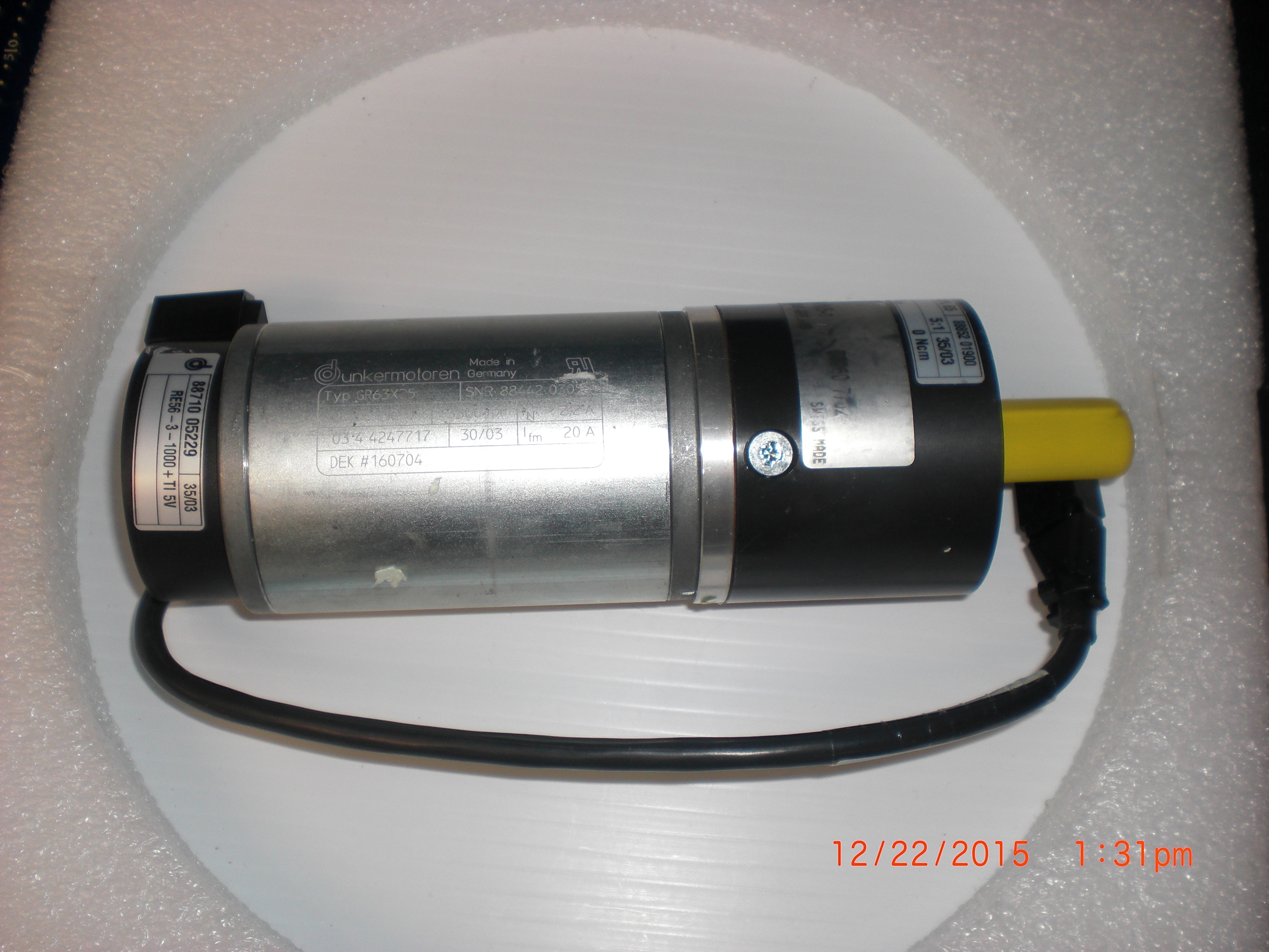 Motor  DUNKERMOTOREN GR63X25 3300RPM w/GPL 65 5:1 reduction gear and encoder