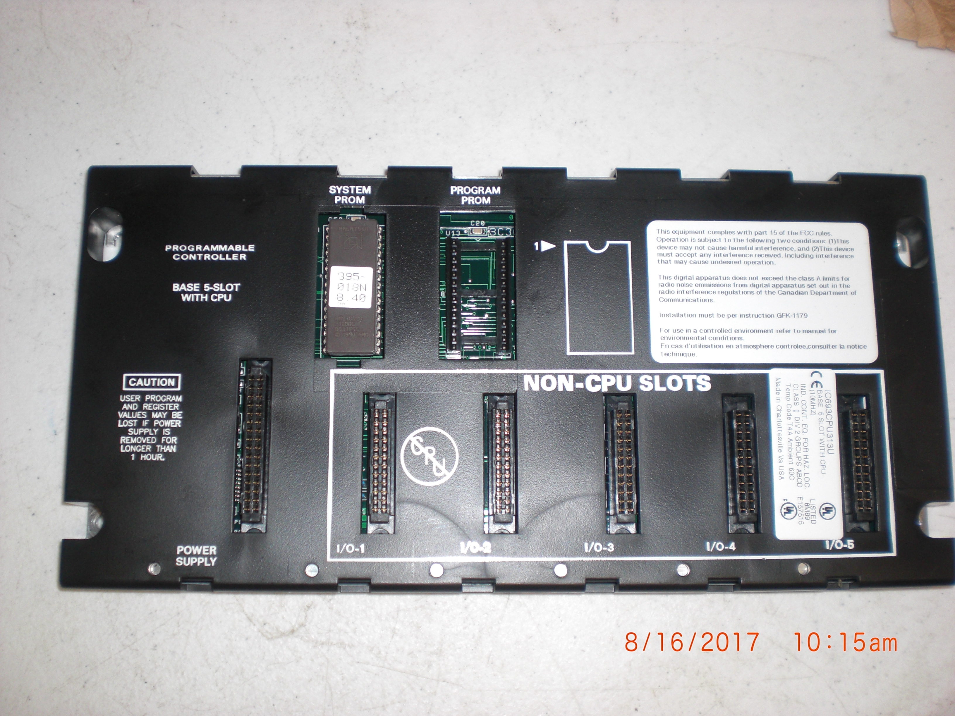 PLC GE FANUC IC693CPU313U BACKPLANE PROGRAMMABLE CONTROLLER Harvested never used