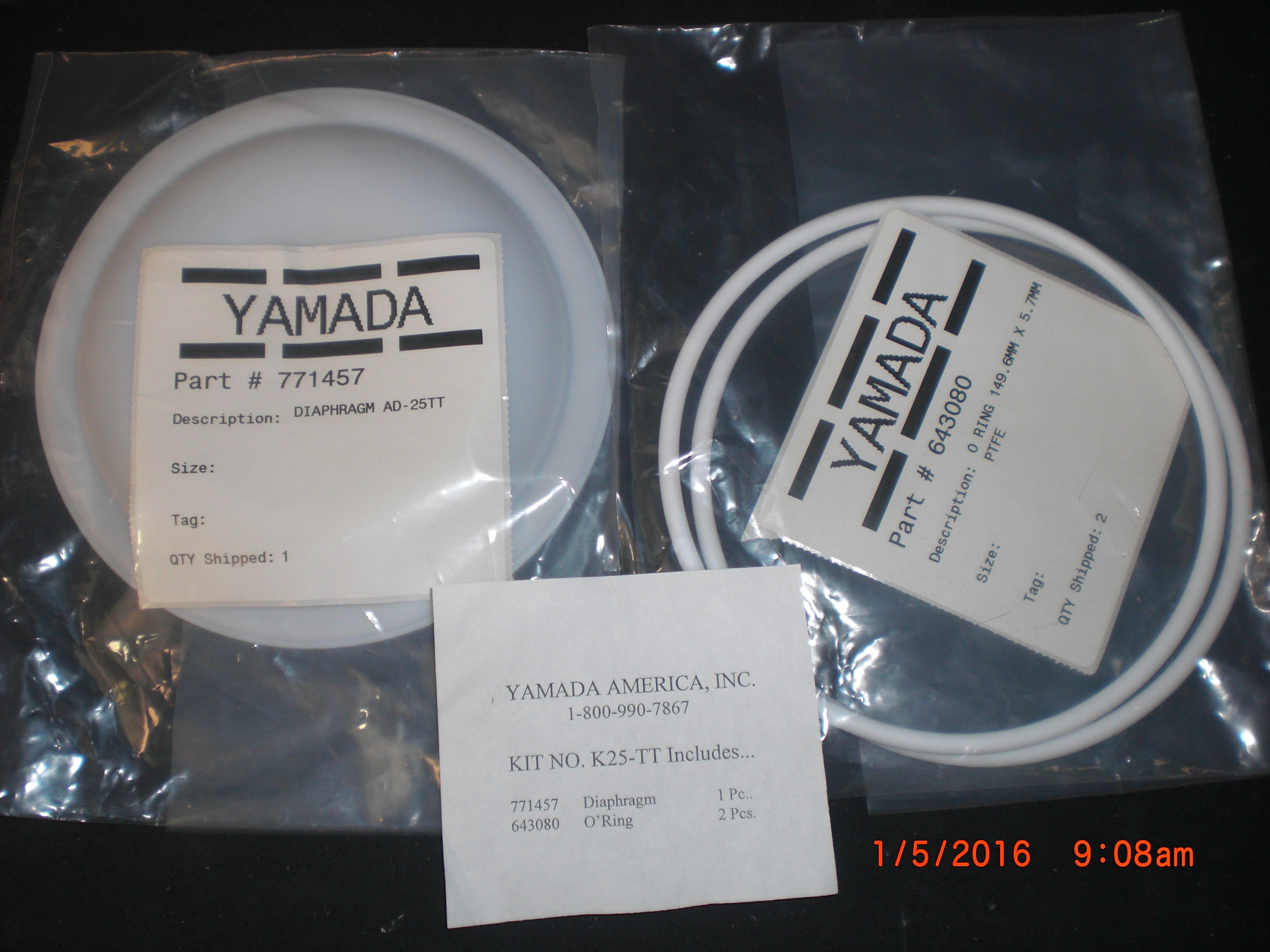 Pump YAMADA K25-TT REBUILD KIT Pulse damper (1) 771457 DIAPHRAGM, (2) 643080 O-RING 