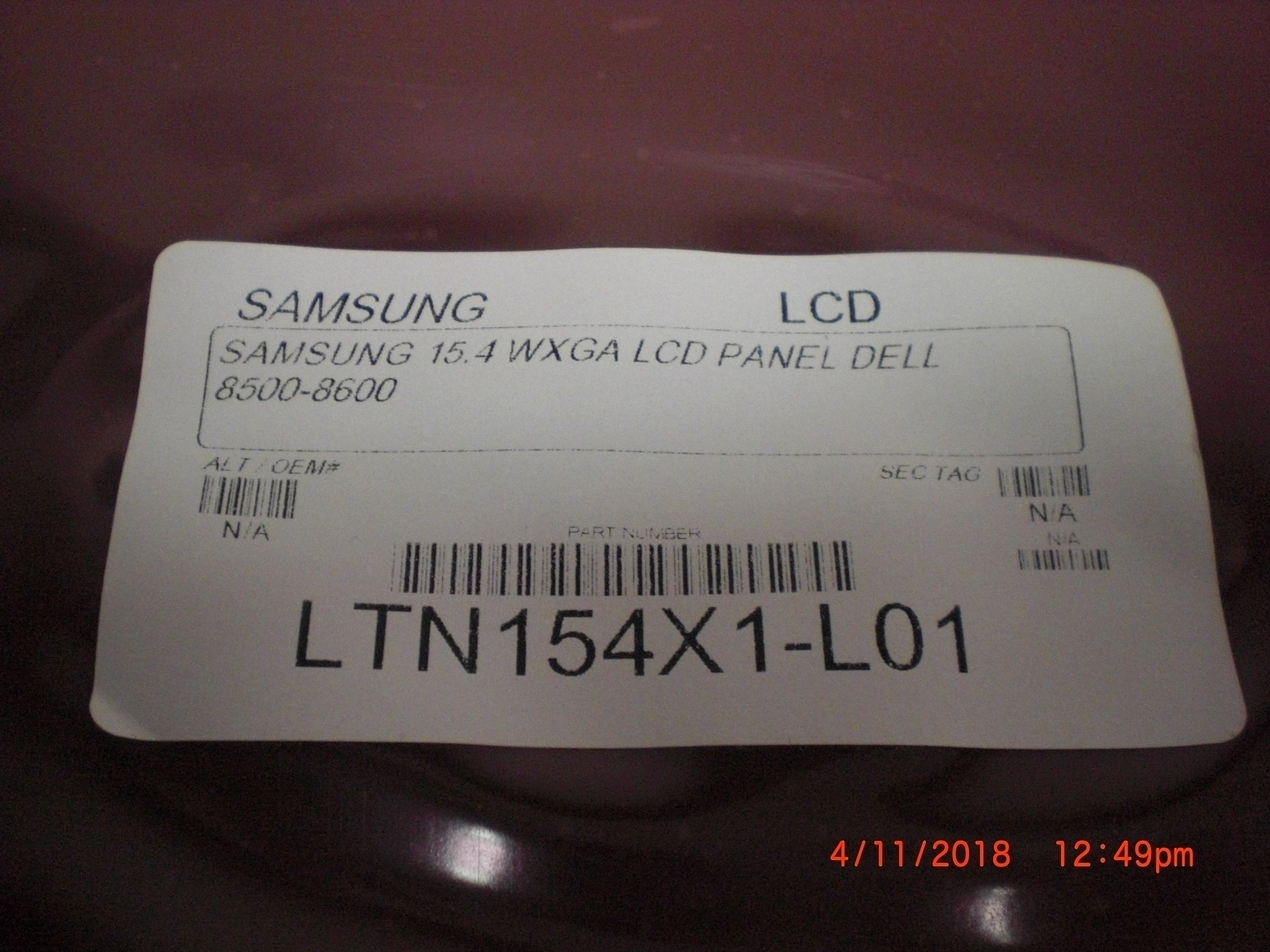 Computer Accessory SAMSUNG LTN154X1-L01 15.4 WSXGA LCD panel  Dell 8500-8600