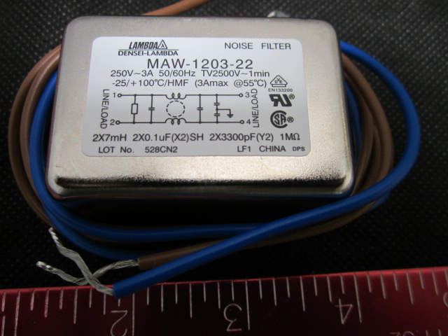 Electrical LAMBDA MAW-1203-22 NOISE FILTER; 250V~3A 50/60HZ TV250V~1MIN, -25/+85C/
