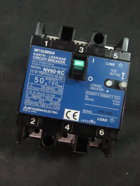Electrical Circuit Breaker 50A w/100mA trip MITSUBISHI NV60-KC 