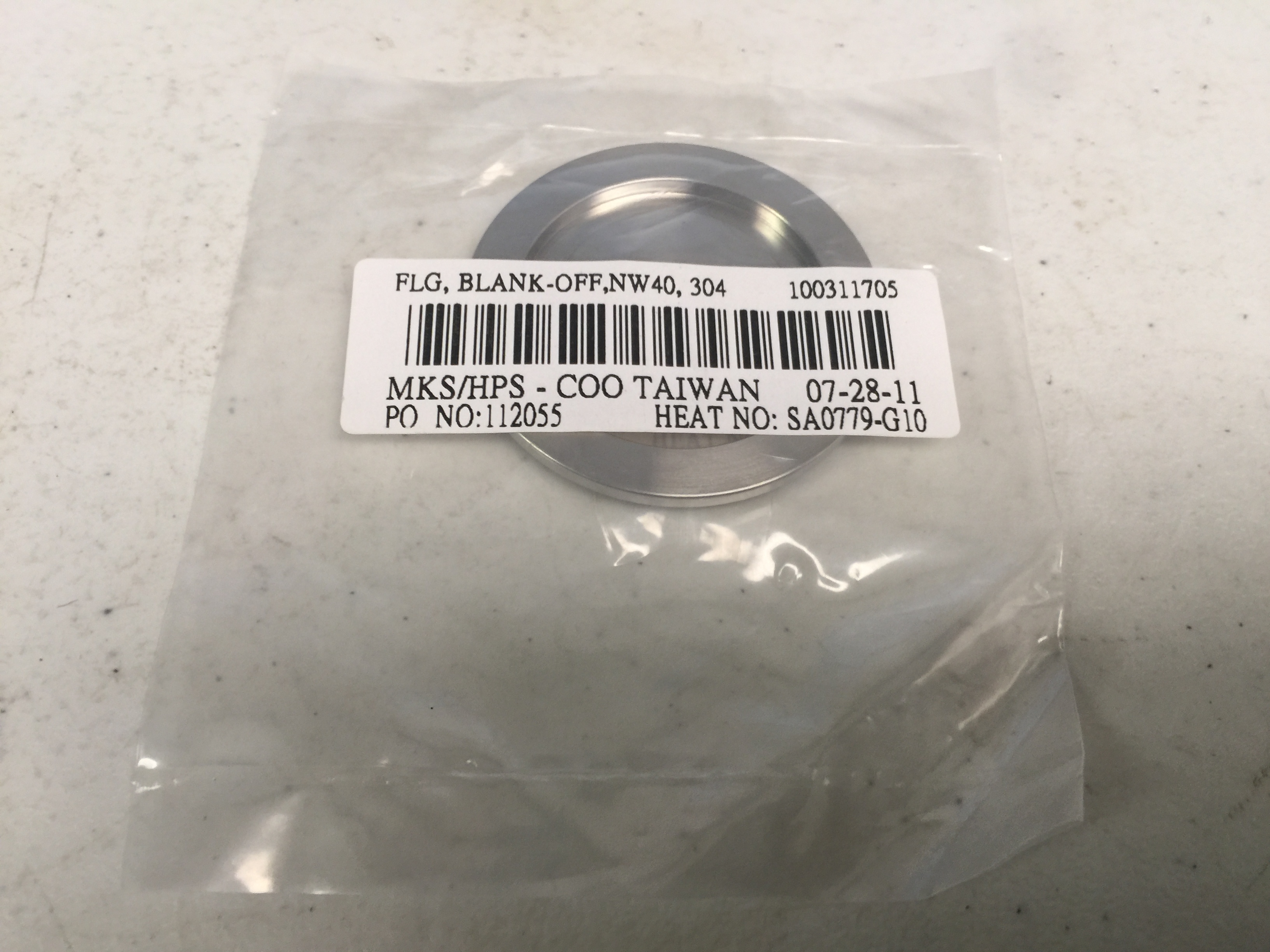 Fitting MKS NW40-304 FLG, BLANK-OFF (NEW)